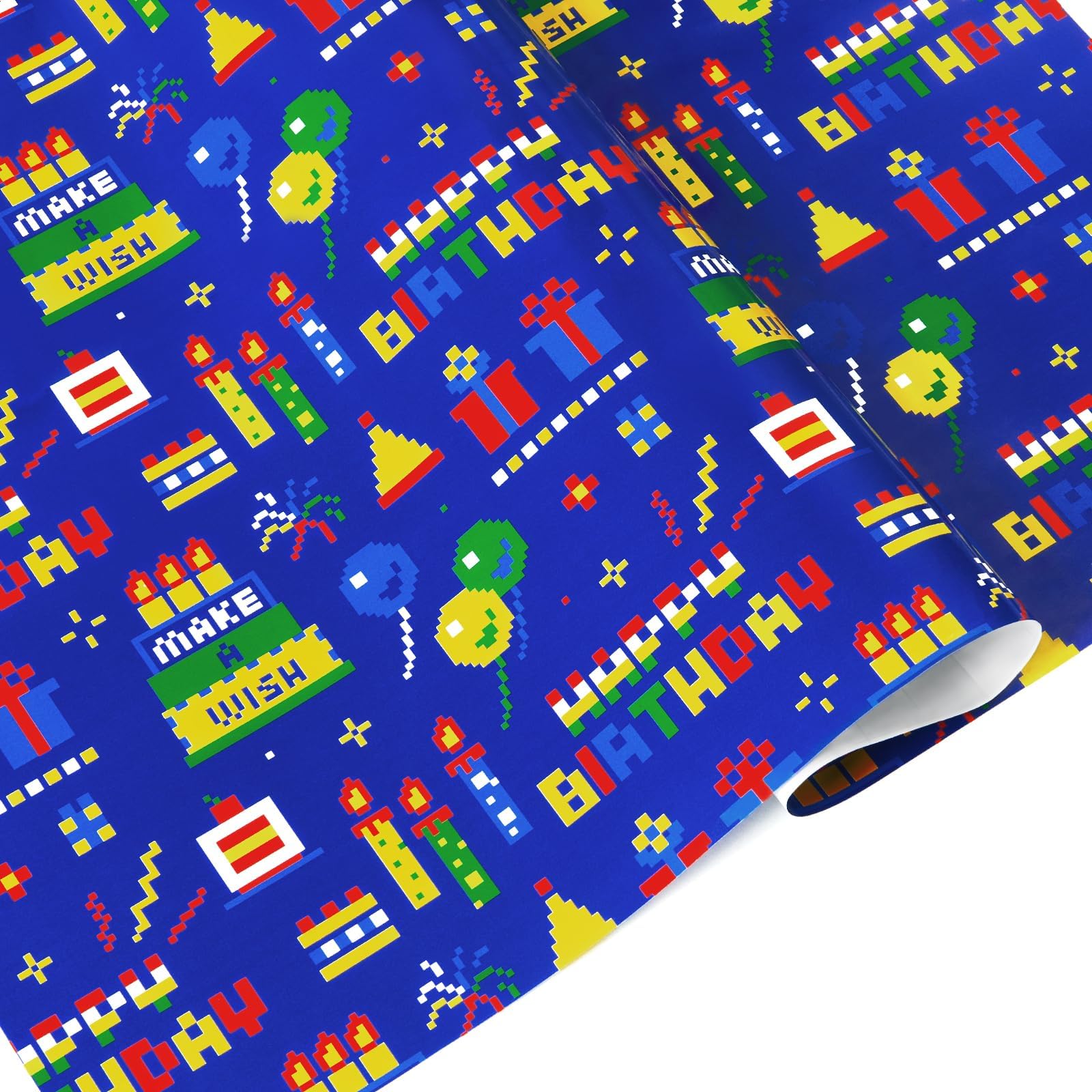 WERNNSAI Blue Pixel Birthday Birthday Wrapping Paper - 6 Sheets Game Gift Wrapping Paper Party Gift Packing Supply Boy Game Lover Birthday Baby Shower Party Gifts Decoration 50 × 70 cm — image 1