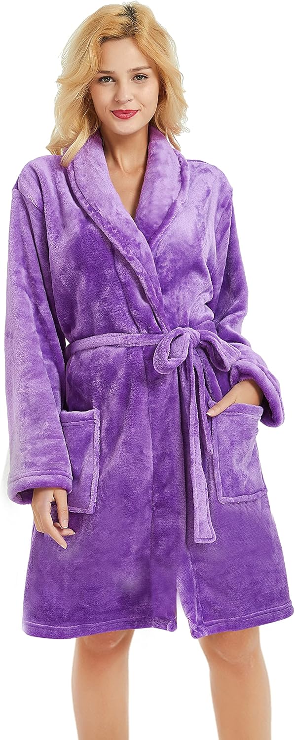 U2SKIIN Women Fleece Robe, Short Cozy Plush Robes for Womens Soft Shawl Collar Warm Spa Bathrobe