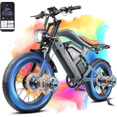 1200/3000W Adult Electric Bicycle,30/40Mph Ebike,Dual Motor Electric Bike with 48V27Ah/52V50Ah Dual Lithium Battery,70-92Miles Range,7 Speed Gears for Adults