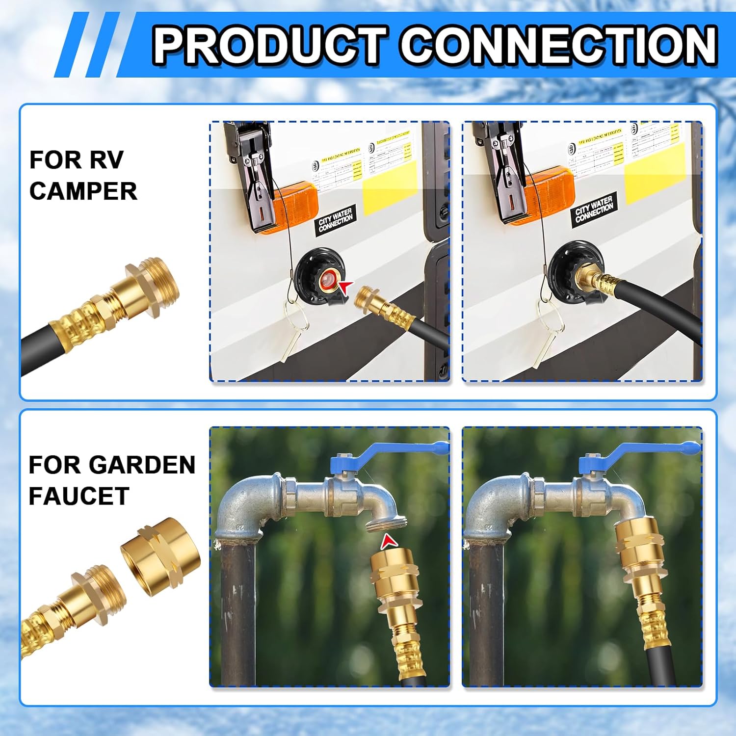 RV Winterizing Kit, 59'' Winterize Blowout Adapter with integrated Pressure Gauge, Sprinkler Winterization Kit, RV Winterize Hose with 1/4" Quick Connect Plug, for RV, Camper, Boat, Travel Trailer