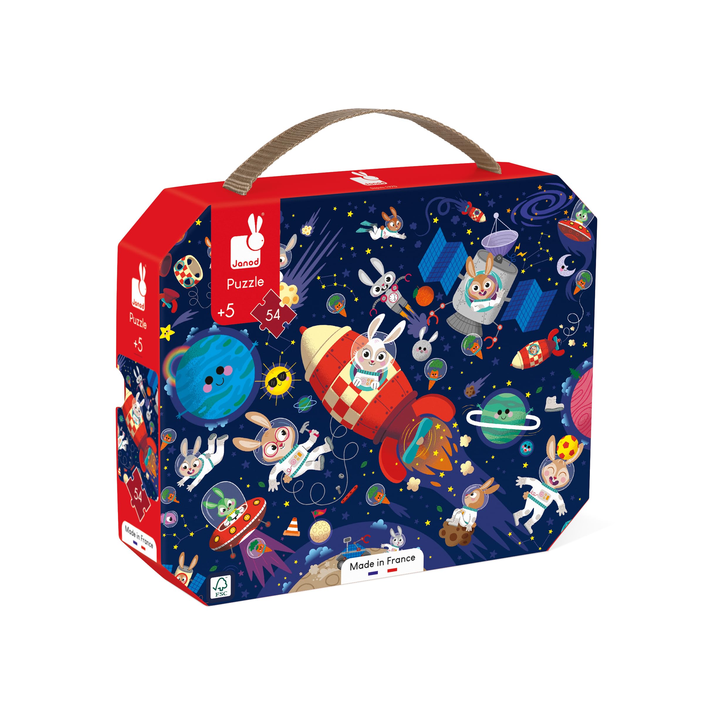 Janod, Rocket Puzzle, 54-Piece FSC Cardboard Puzzle, Develops Patience and Concentration, Made in France