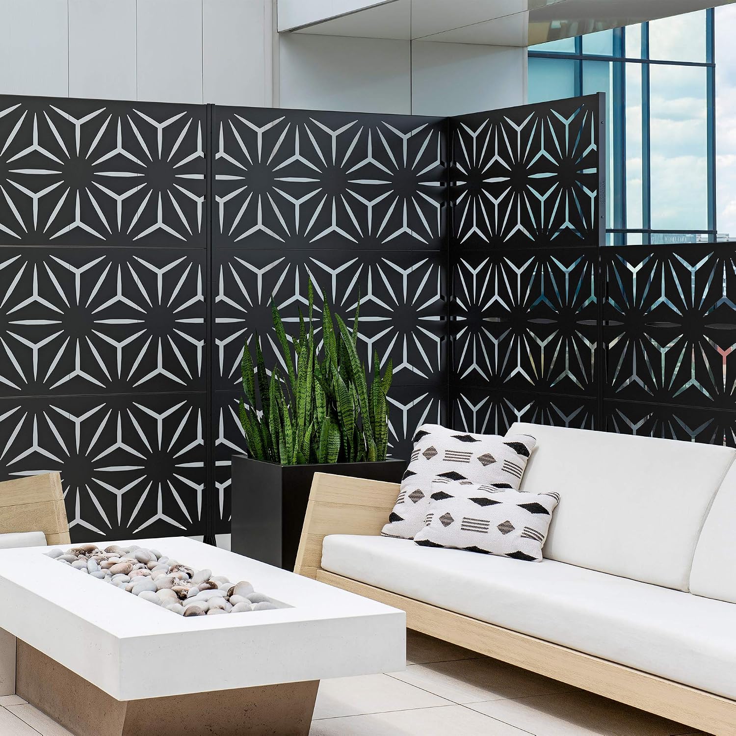 Veradek Decorative Screen Series Star Privacy Screen 3 Panel Set w/Stand (85% Privacy)