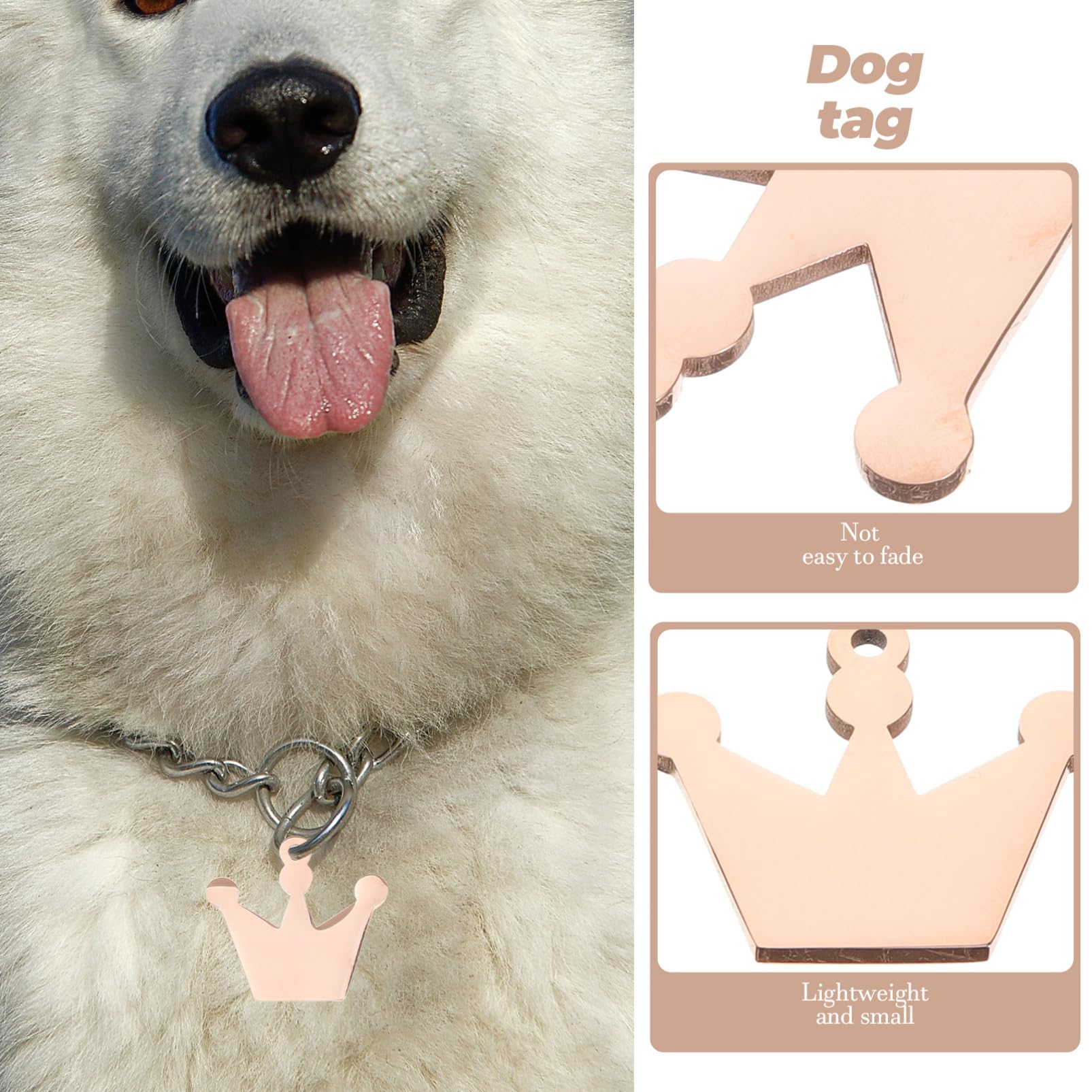 Tofficu Pendentif Couronne Étiquettes D'identification Pour Chiens Jolie Plaque D'identité Pour Chien Petite Plaque D'identité Étiquette De Chiot Métal Rose Gold