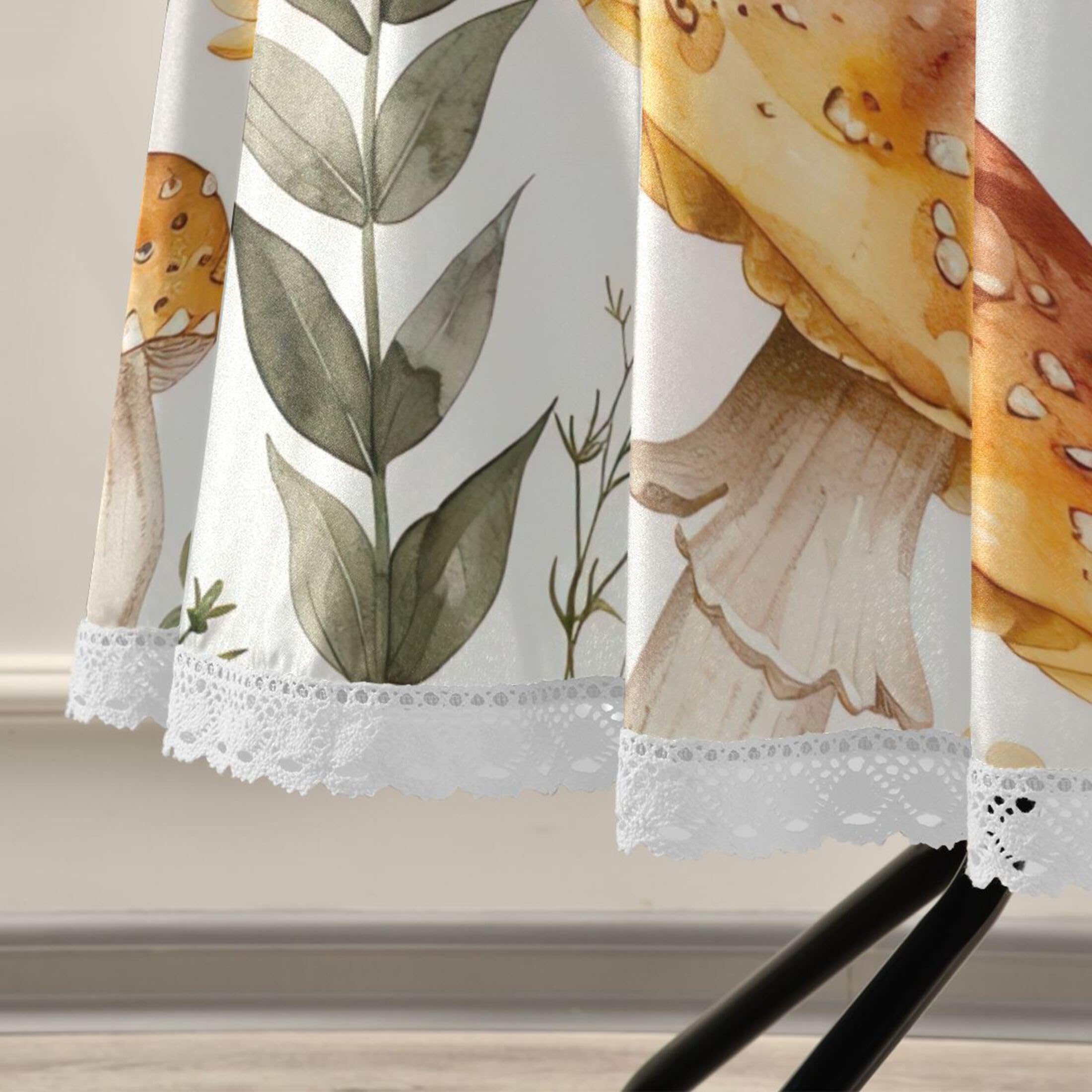Mantel redondo de 152 cm, diseño de hongos, de poliéster, con borde de encaje, con agujero para sombrilla y cremallera, fácil de limpiar para cocina, comedor, patio, picnic