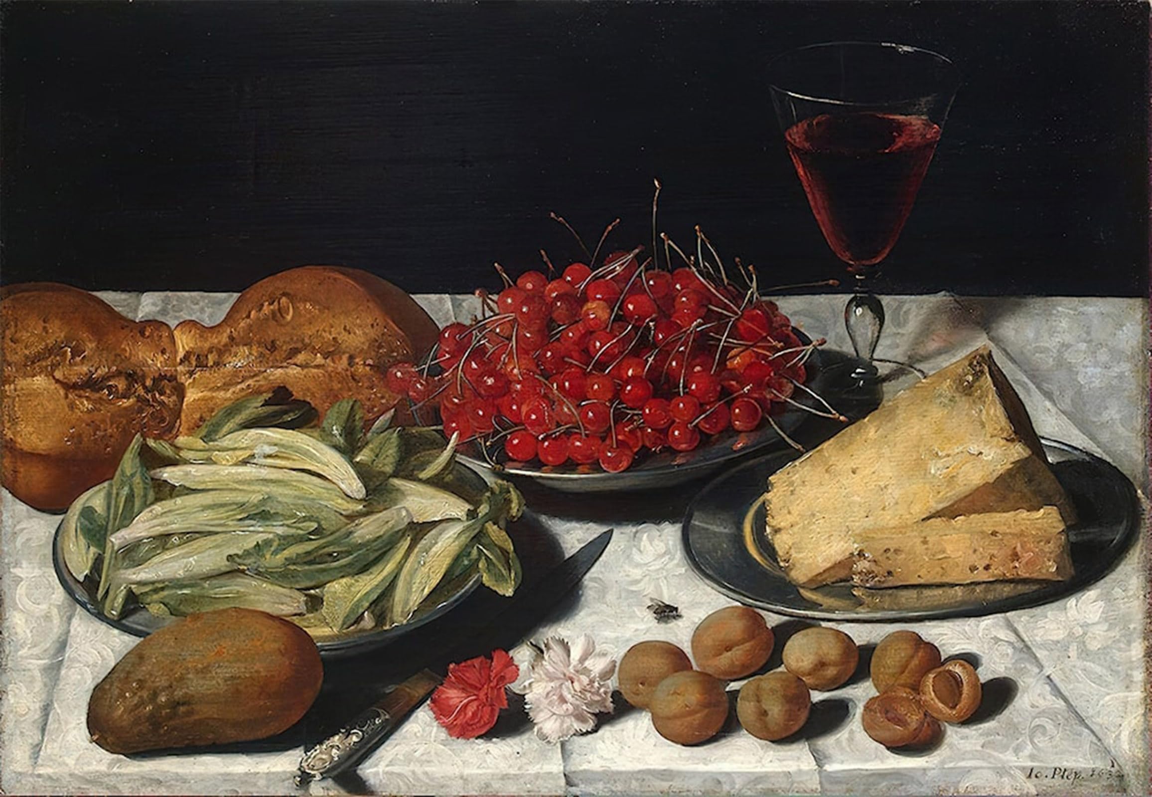 HRJUBWREE Vintage Poster Photo Wall Print Mural Artwork Still Life with Cherries and Cheese by Plepp Art Prints Painting for Home Decor 60x90cm