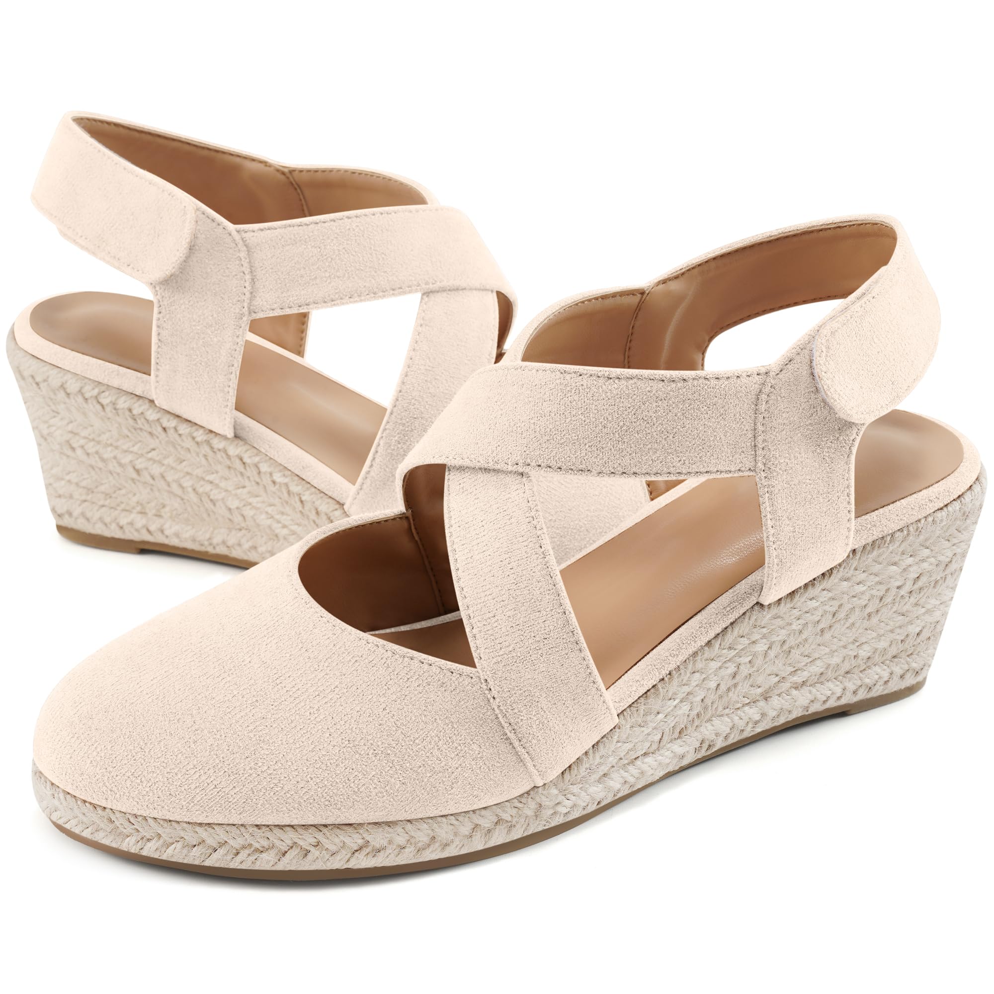 HARENCE Espadrilles Wedge Sandals for Women: Comfortable Closed Toe Ankle Strap Summer Dressy Platform Heels Shoes
