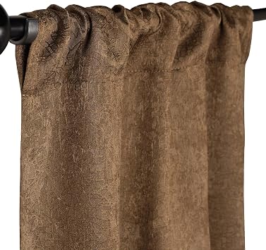 BLUENILEMILLS Room Darkening Blackout Curtain Panels with Rod Pocket, Perfect Drapes for Kitchen, Bedroom, or Living Room Windows, Rustic Textured Blackout Curtains, Set of 2, 26" x 63", Brown