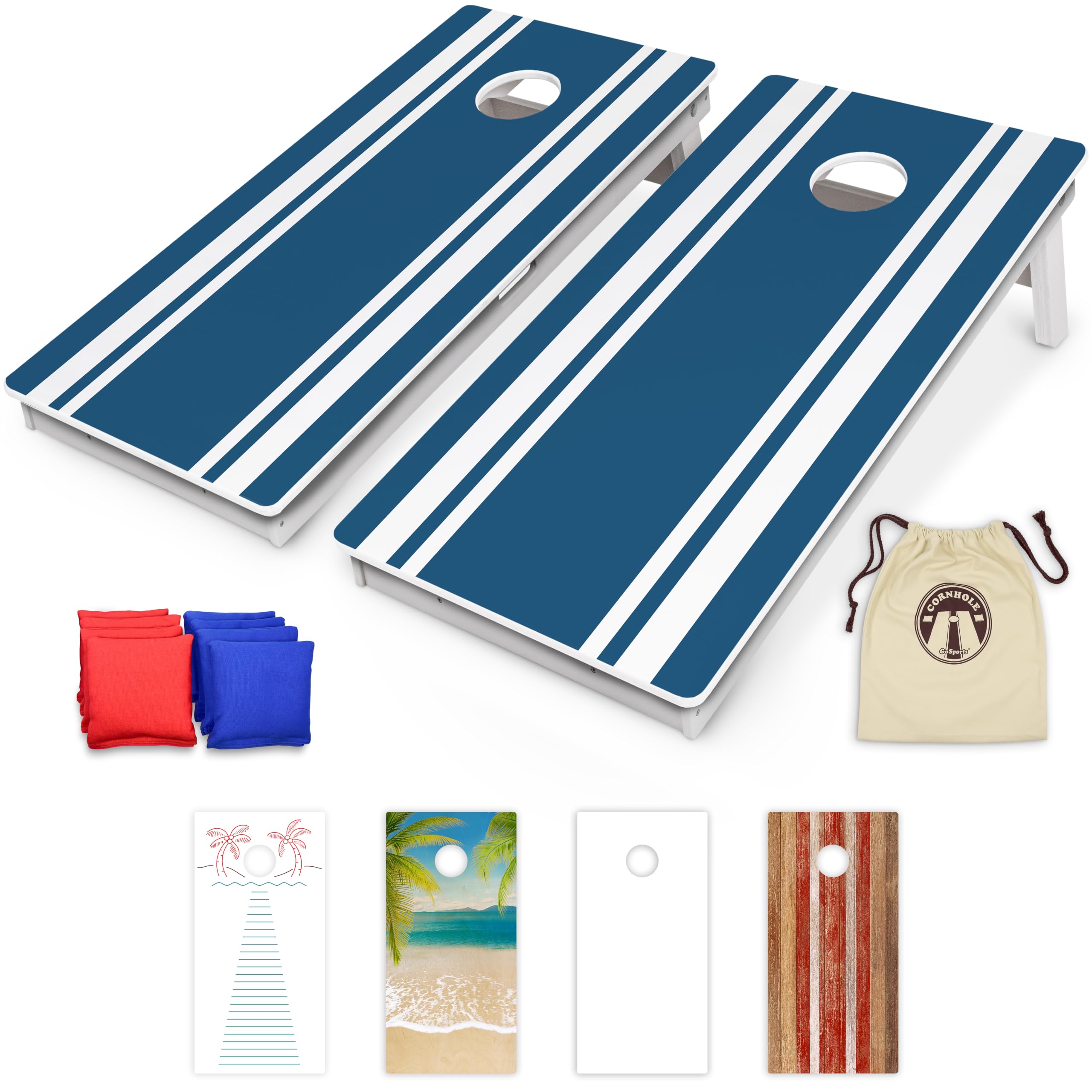 Photo 1 of GoSports 4 x 2 ft Resort Collection All Weather Cornhole Board Set - Regulation Size - Blue Stripe