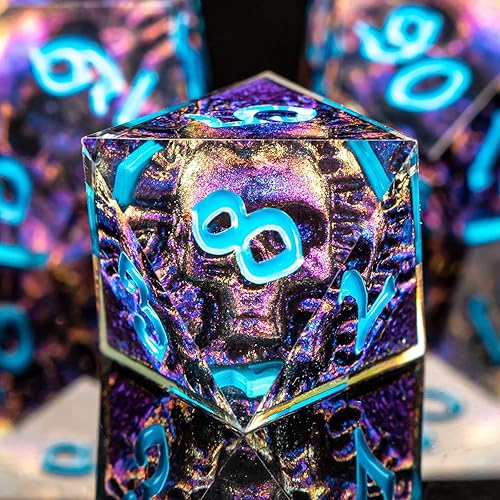 Miniatura 5 de OUKELANWO Juego de dados DND de calavera de resina D&D con caja de regalo, dados RPG de mazmorras y dragones de borde afilado, 7 dados poliédricos D