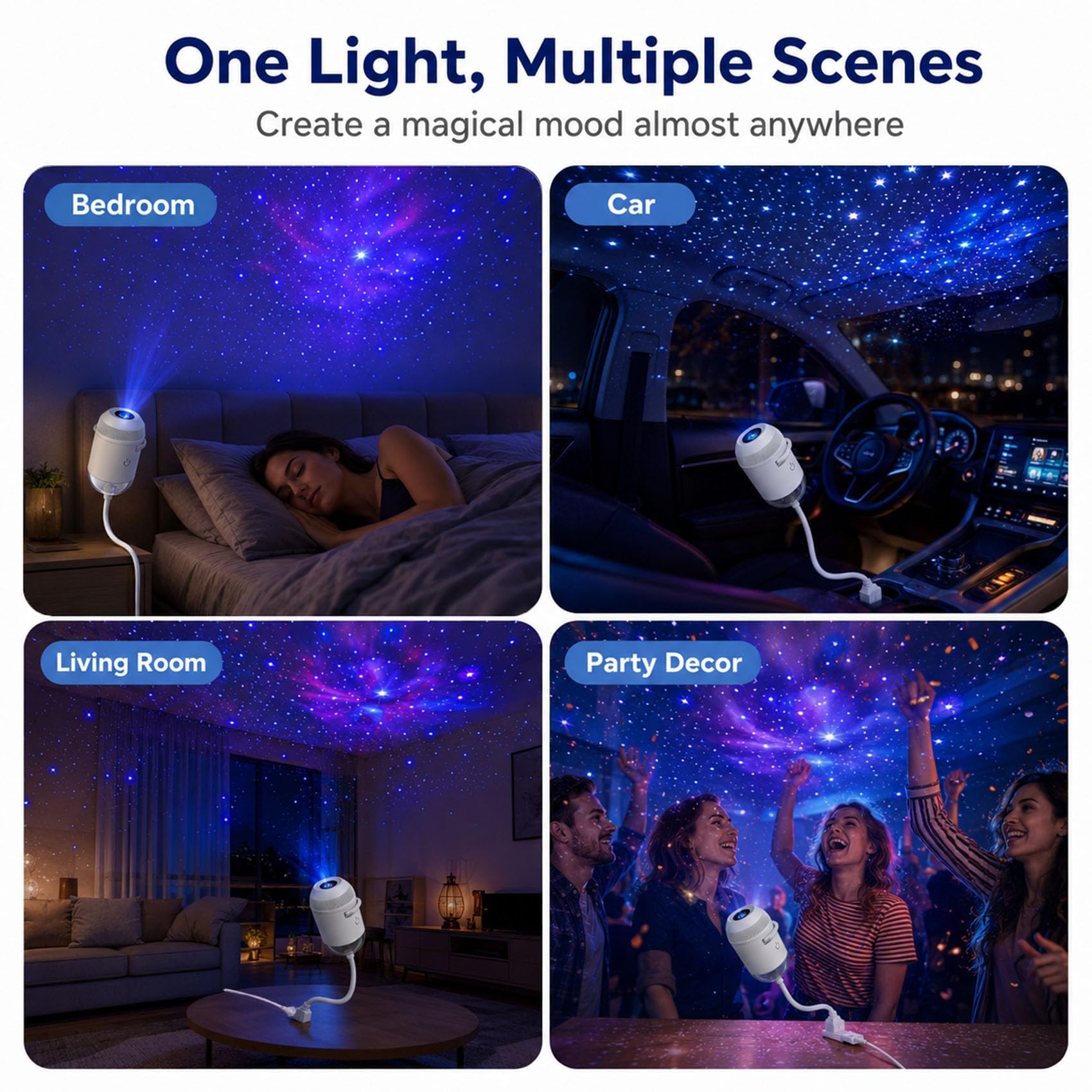 2-in-1 Galaxy Projector Night Light, HD 5D Holographic Night Light Projector, USB Galaxy Star Lamp | USB Power, 360° Flexible Angle for Bedroom, Car Decor (24 Films)
