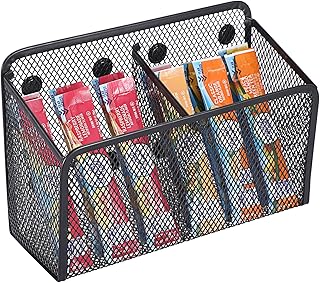 ELLDOO Magnetic Water Drink Packet Holder, 2 Compartments Magnetic Metal Mesh Tea Bag Organizer Sugar Packet Basket, Kitchen Organizers and Storage for Refrigerator and Countertop