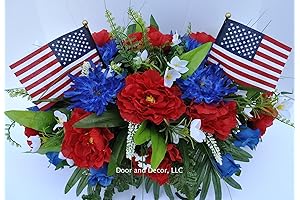 Patriotic Cemetery Flowers with Mum Flowers