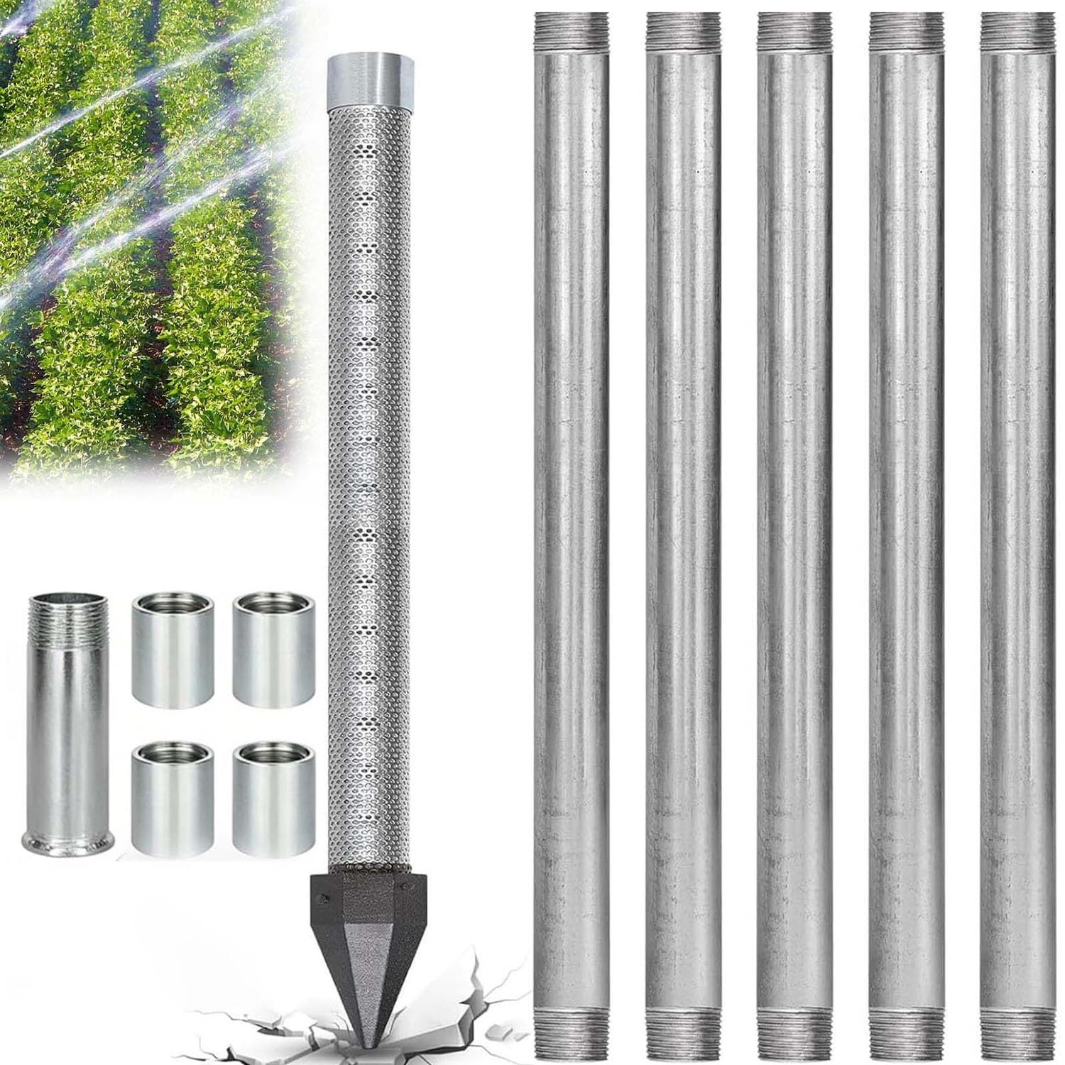 Well Drive Point Kit, 1-1/4 Stainless Steel Sand Point,36" Heavy Duty Shallow Well Drilling System, Galvanized Pipes & Couplings for Stable Groundwater Access(6M Kit)