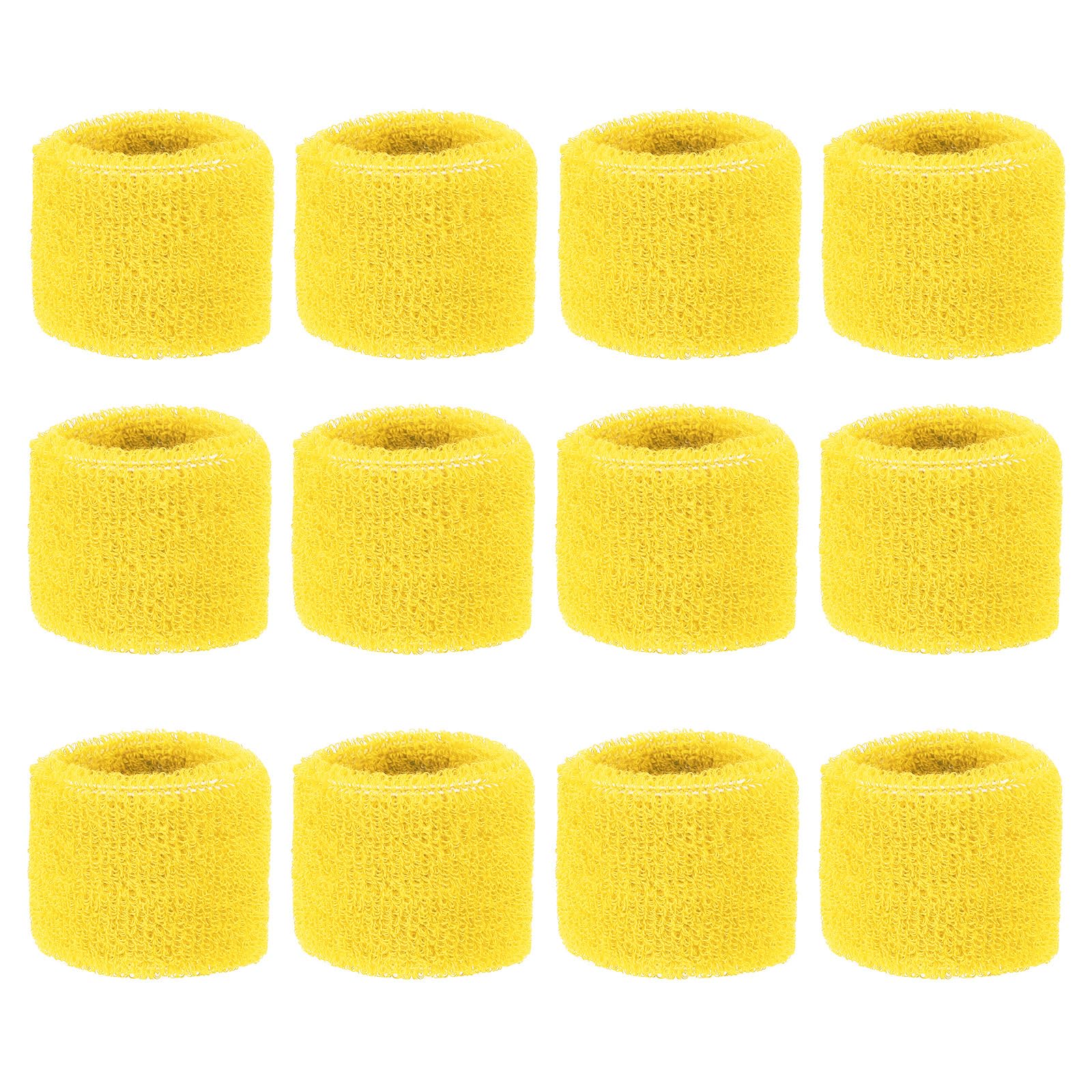 PATIKIL Sports Wristbands 8x5cm, 12 Pcs Wrist Sweatband Absorbent Cotton Terry Cloth Wrist Bands for Competitions Tennis Basketball Working Out Athletic Running, Yellow — image 1