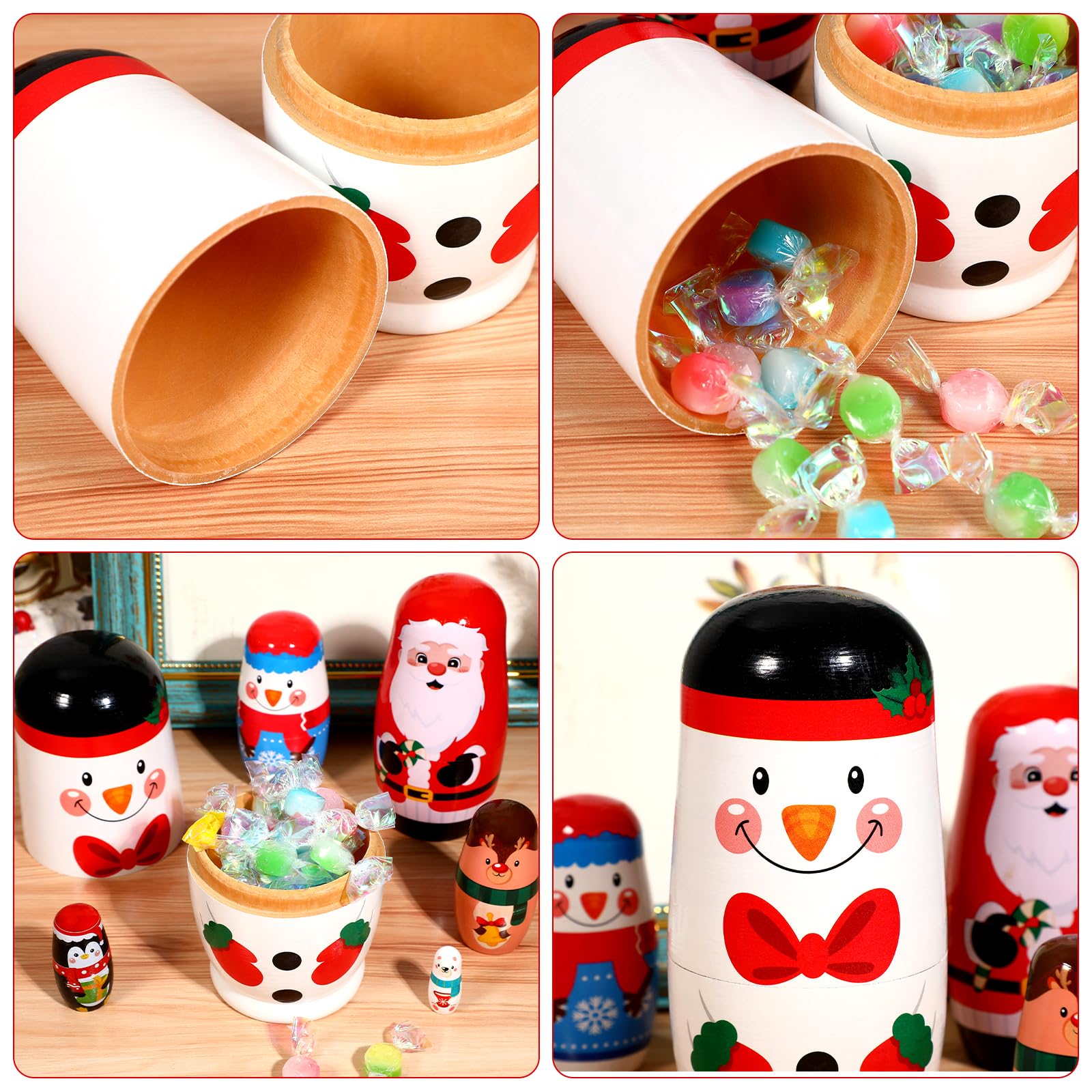 6 Pcs Noël Poupées Russes Poupées empilables en Bois Faites à la Main Poupées Russes gigognes Poupées Matryoshka Jouet pour la décoration de Noël Enfants Anniversaire Fête Cadeaux