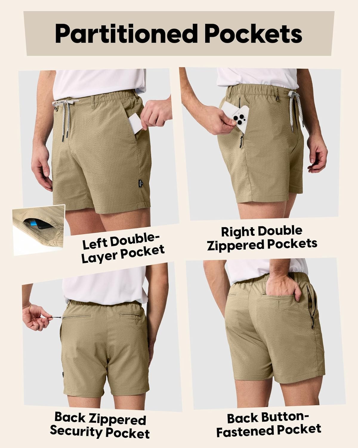 maamgic Men's 5/7 Inch Seersucker Shorts Casual - 6 Pockets Mens Summer Dress Drawstring Stretch Quick Dry Work Beach Shorts - Image 4