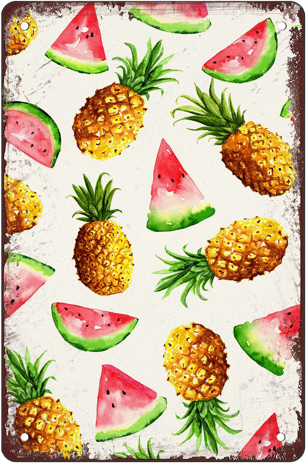 Pibonto Boys Wall Art Pineapple Watercolor Print Metal Tin Sign Pineapple Wall Decor, Tropical Pineapple Art Wall Hanging Home Outdoor Decorations For Kitchen Bathroom Bedroom And Living Room 8X5.5 Inch