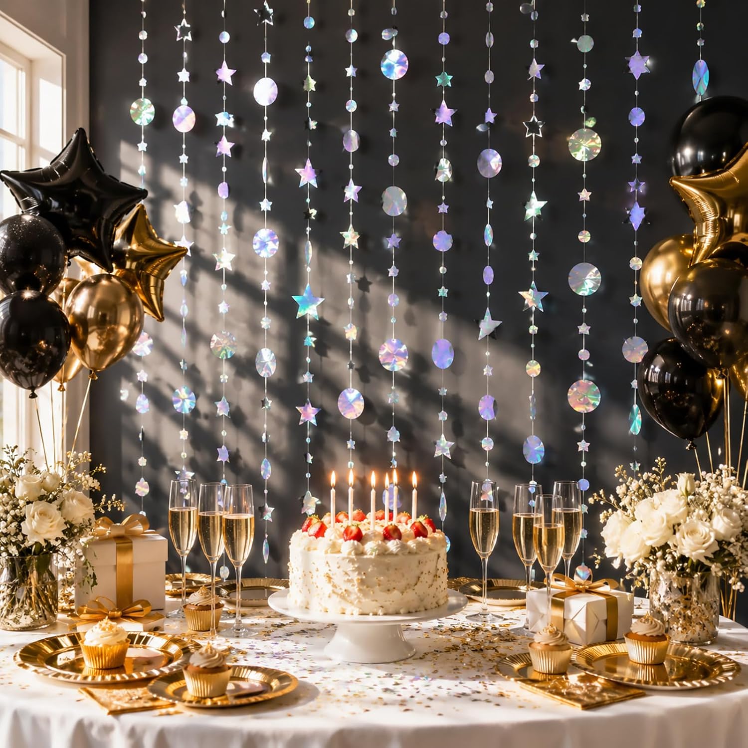 Iridescent Star Circle Garland, 4 Pack 52FT Hanging Party Decorations