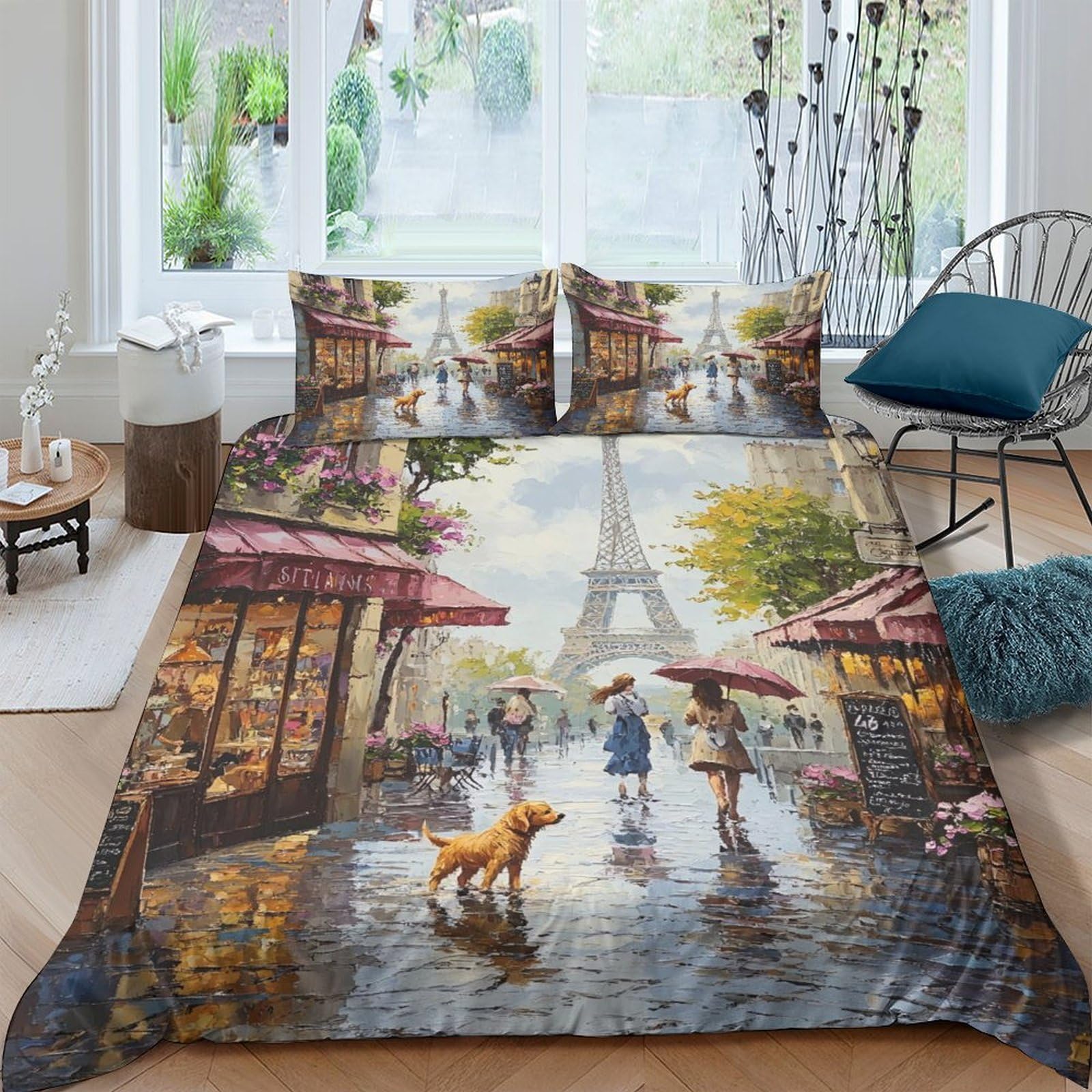 Ctjqhvkz Style-7 3D Printed Paris Street Fitted Sheet Microfiber Soft Decorative Eiffel Tower Bed Cover For Bedroom Guest Room Single（135X200cm）