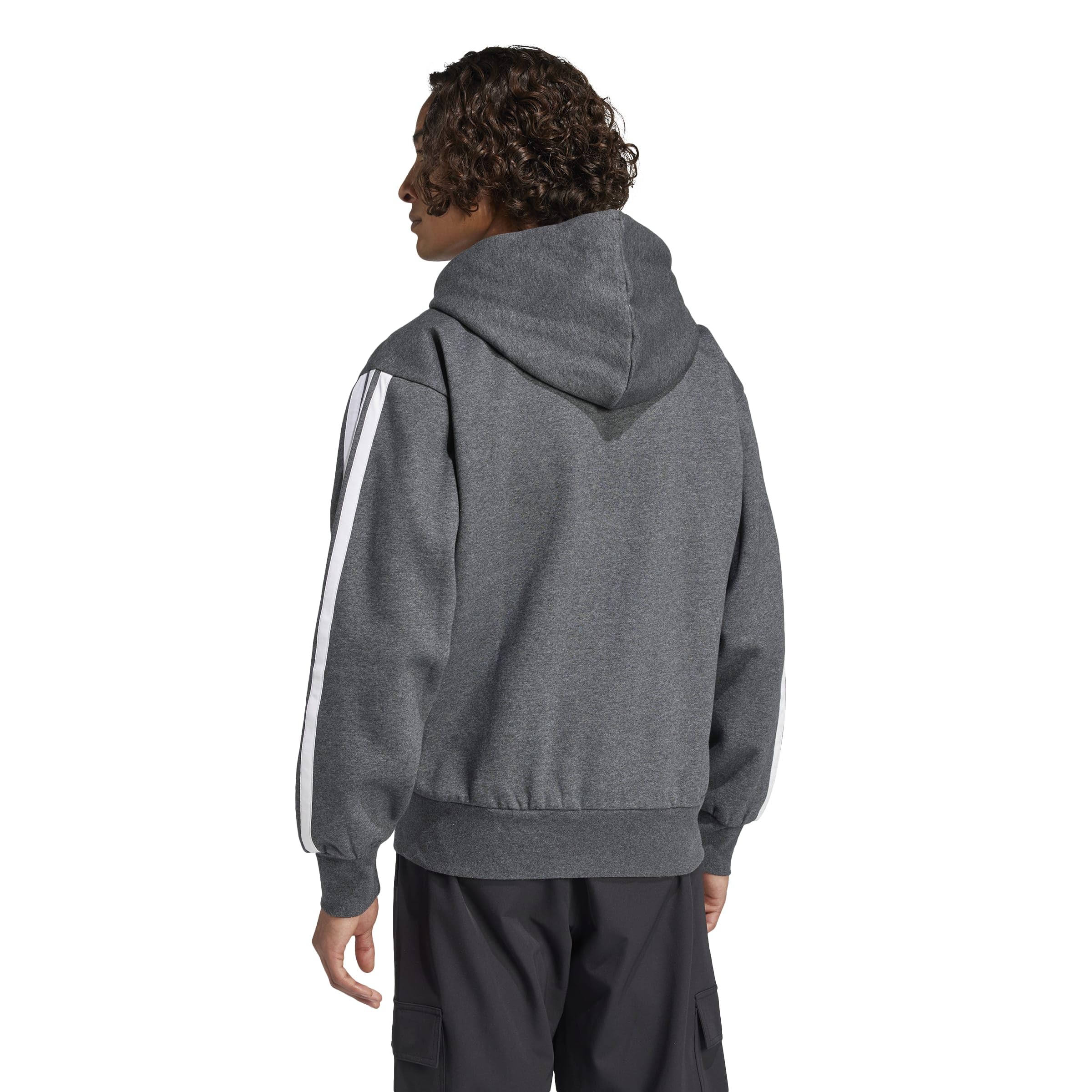 adidas Mezczyzni Essential Three Stripes Fleece Zipper Hoodie Sweatshirt, dark grey heather/black, S