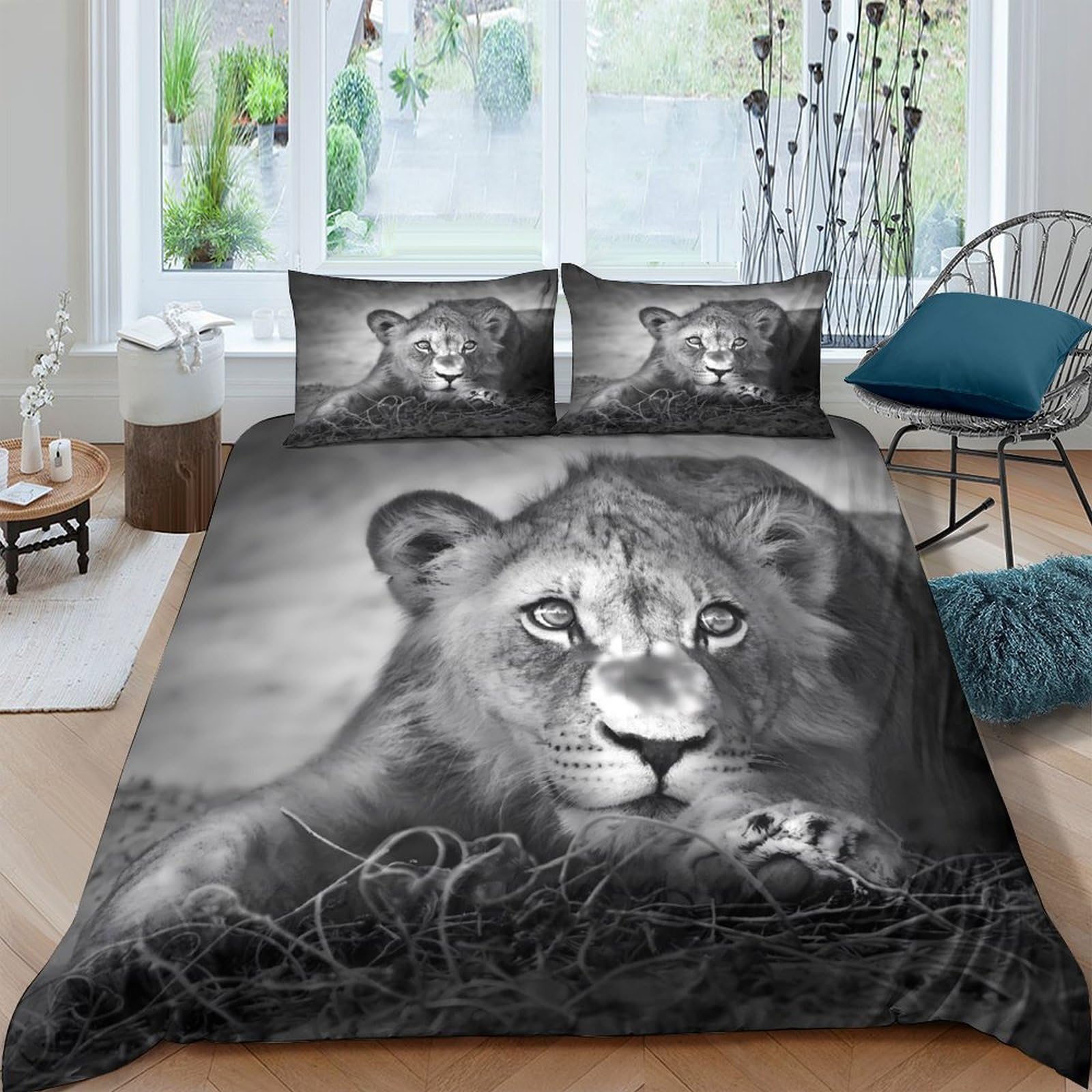 Ctjqhvkz Style-9 3D Printed Lion Cub Fitted Sheet Microfiber Soft Grey Animal Bed Cover For Bedroom Dorm Mattress Protection Decor Single（135X200cm）