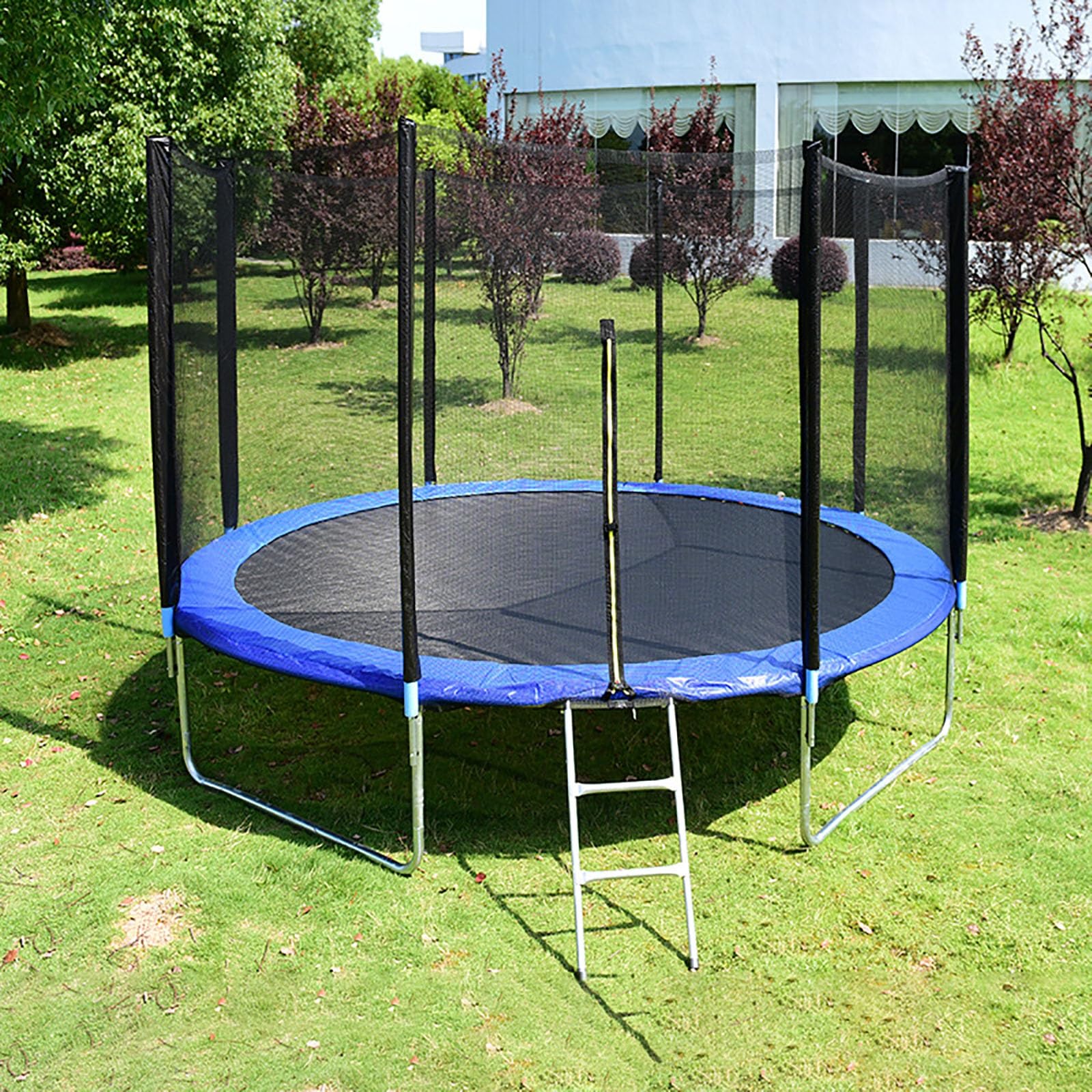 Trampolina o dużej wytrzymałości z siatką zabezpieczającą i drabiną, stabilny sprzęt do rekreacji na świeżym powietrzu, do rodzinnej zabawy i rozrywki na podwórku, trwała mata do skakania