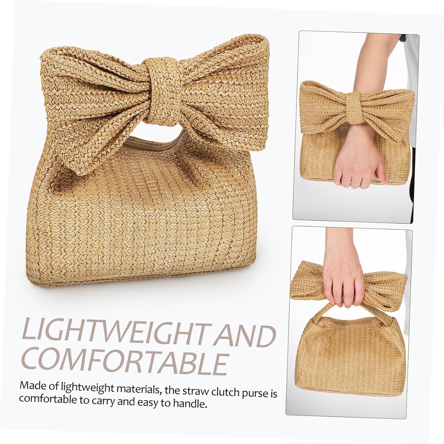 Bow Straw Clutch Purse for Women Woven Beach Bag Small Straw Handbag Summer Tote for Travel and Daily Use