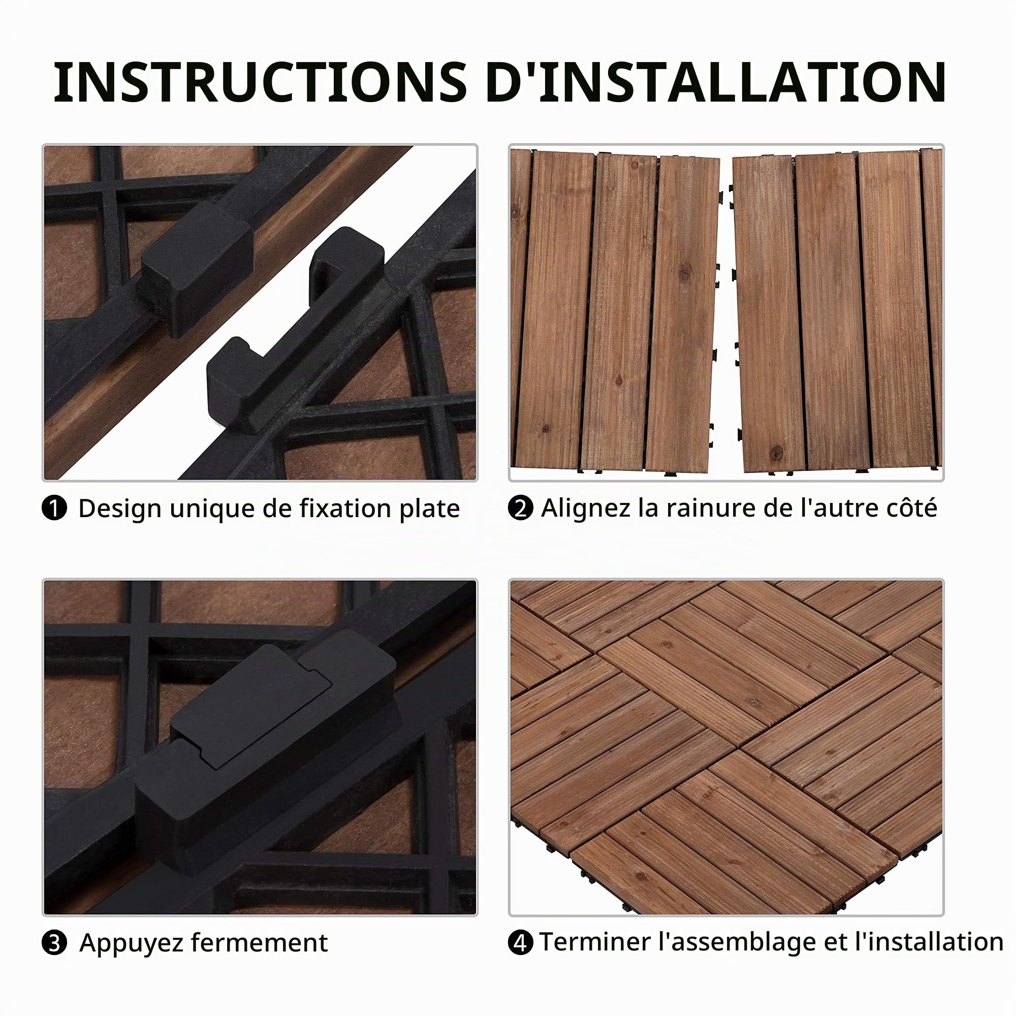 Yaheetech Lot de 11 Dalles de Terrasse Clipsable 30 cm × 30 cm, Dalles de Jardin en Bois de Sapin Convient pour 1 mètre carré, pour Intérieur Extérieur Patio Balcon Piscine 11 pièces