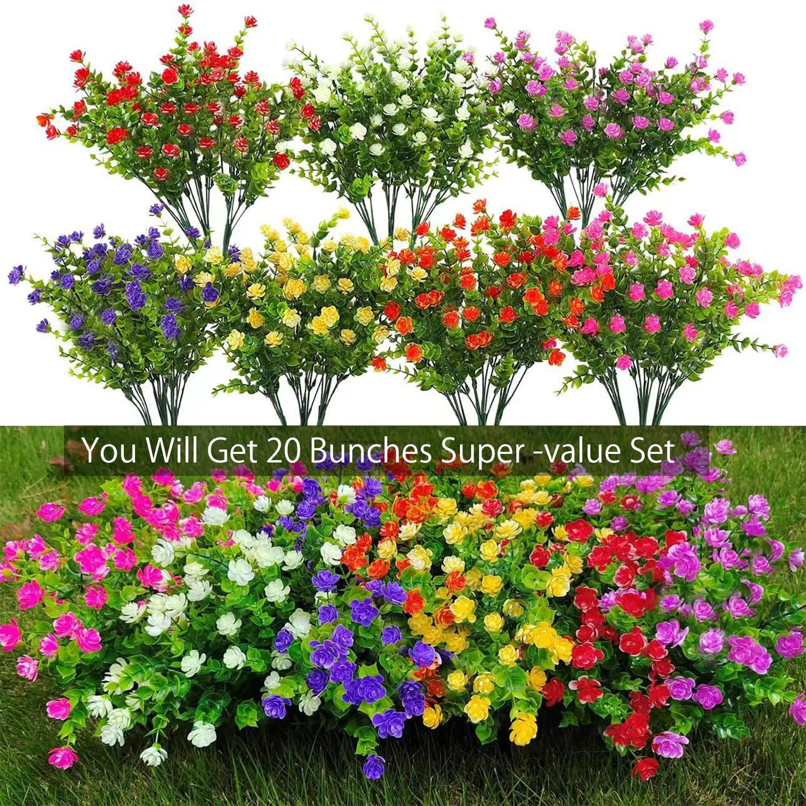 20 Stück Künstliche Blumen Für Draußen – UV-beständig, Ca. 35 Cm, Für Garten & Balkon