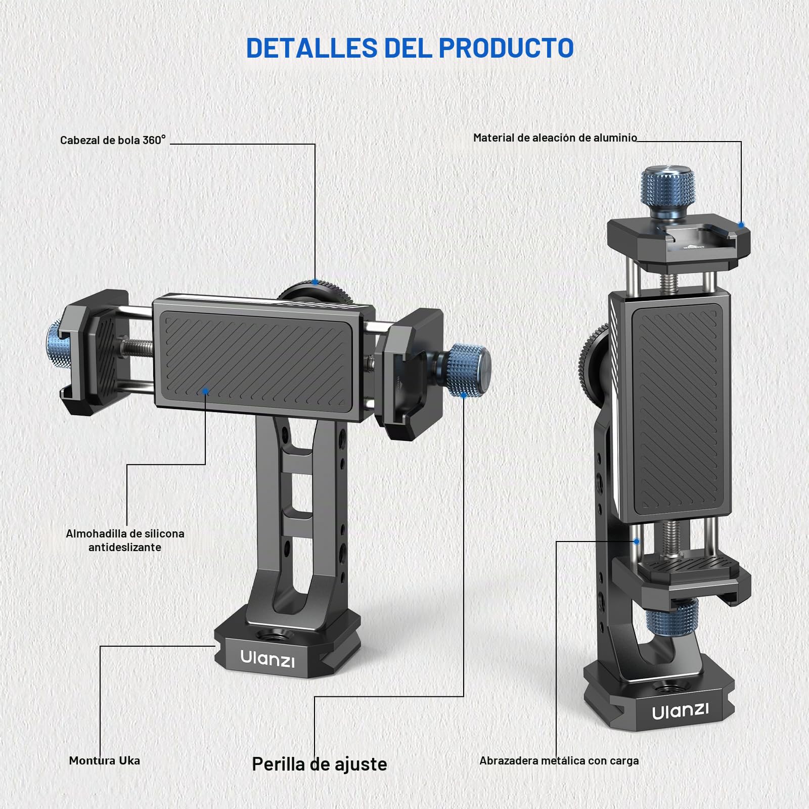 ULANZI MA53 Soporte para Teléfono Móvil Trípode Adaptador con Arca Swiss y Uka, rotación de 360°, Adaptador de Trípode con 1/4"|3/8" Hole para Smartphones Grabación de vídeo Livestreaming