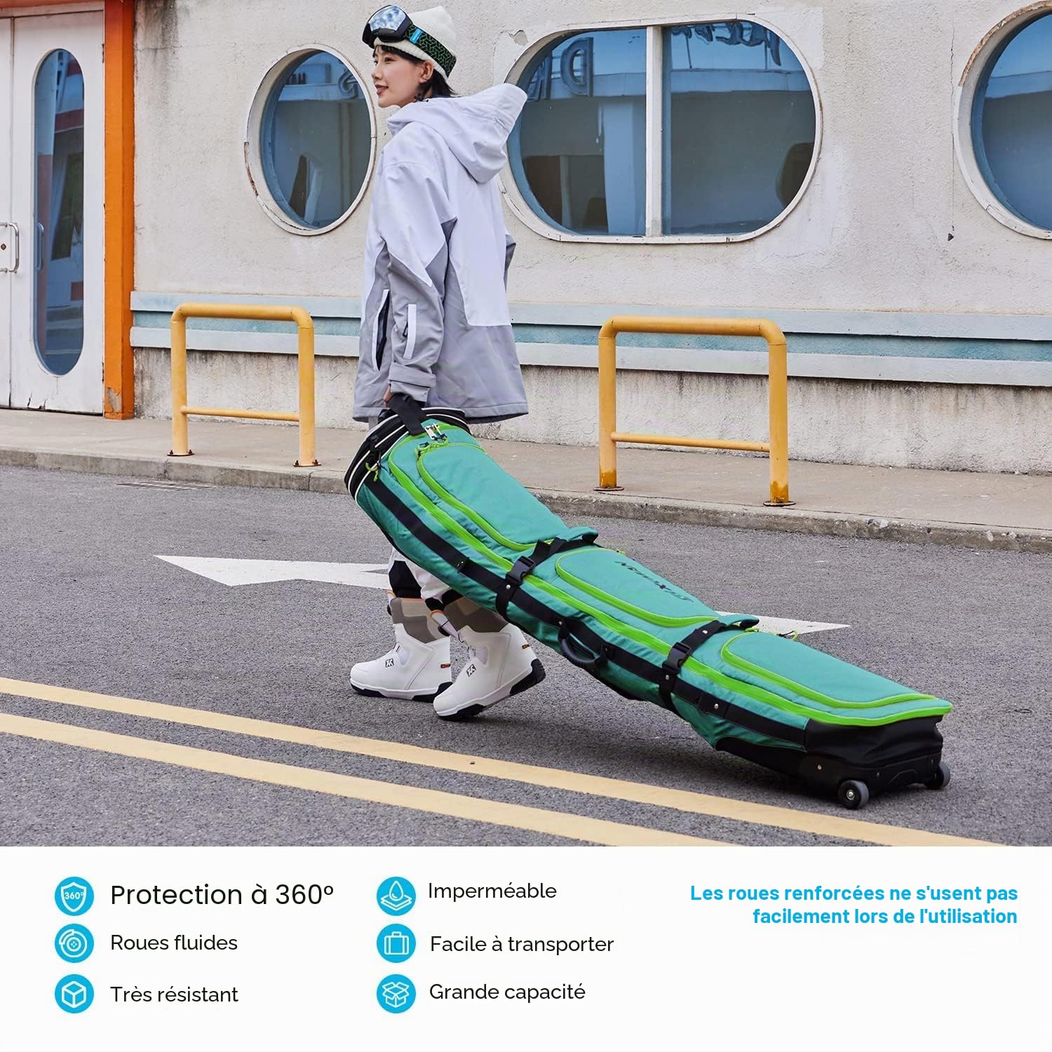 XCMAN Sac à roulettes pour Snowboard à Longueur réglable (Vert Clair)