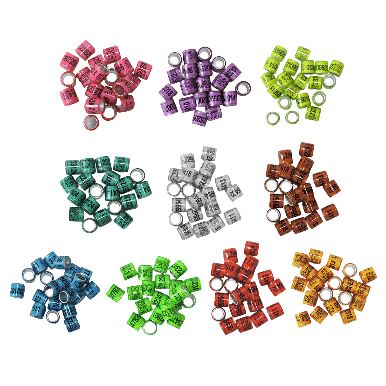 Juego de 100 anillos de paloma para identificar palomas, bandas de paloma para canarios, colores mixtos