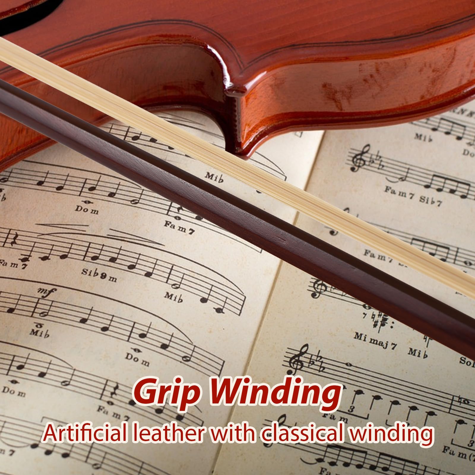 Geigenbögen in voller Größe 4/4 Premium Brasilianer Holz Violine Bogenstange echte Pferdeschwanzhaarhand -Handwund -Leichtschnur -Instrumentenzubehör für professionelle