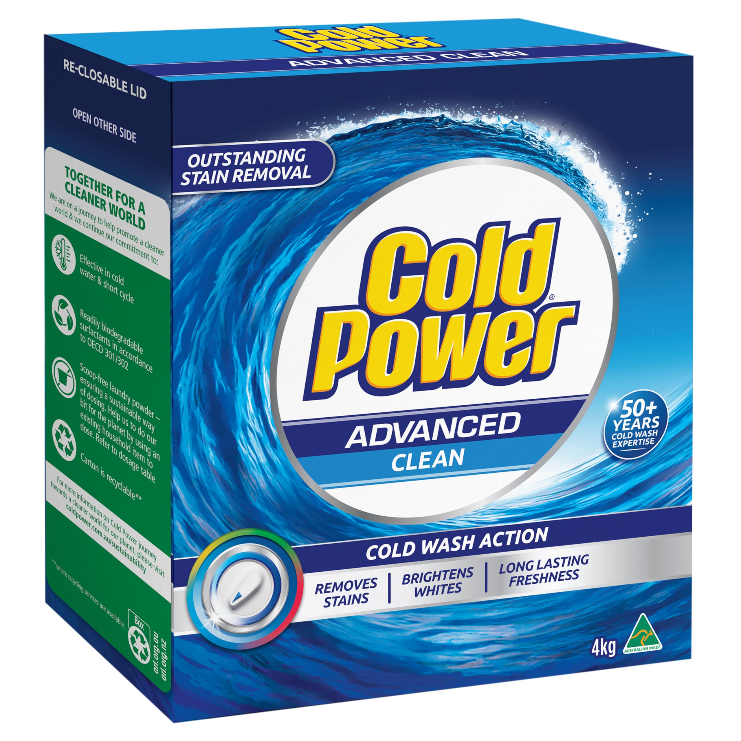 Cold Power Advanced Clean, Powder Laundry Detergent, 4kg, Suitable for Front and Top Loaders...