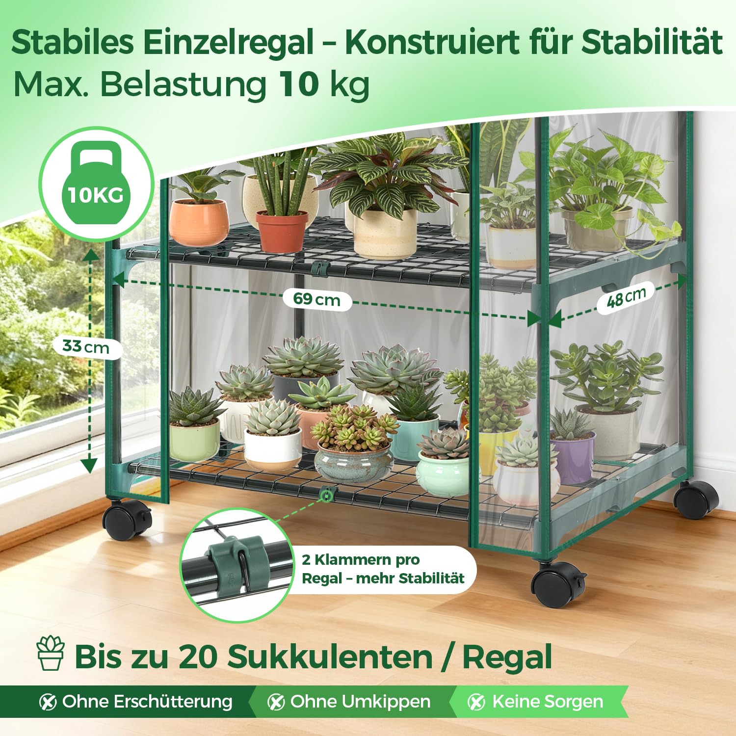 Ohuhu Gewächshaus klein Premium Foliengewächshaus mit Verriegelungsräder, Folien Treibhaus mit 4 Regalen Anzuchthaus Treibhaus Platzsparend Frühbeet für Balkon Garten 69x48x162 cm Transparent