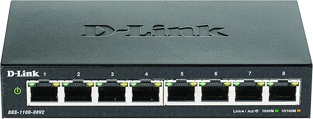 Imagen relacionada con D-Link DGS-1100-08V2, Switch Smart 8 puertos Gigabit, RJ-45, Gestión web, Layer 2, VLAN, sobremesa, sin ventilador, IGMP Snooping, VoIP VLAN, QoS, Seguridad red, sin ventilador, Negro