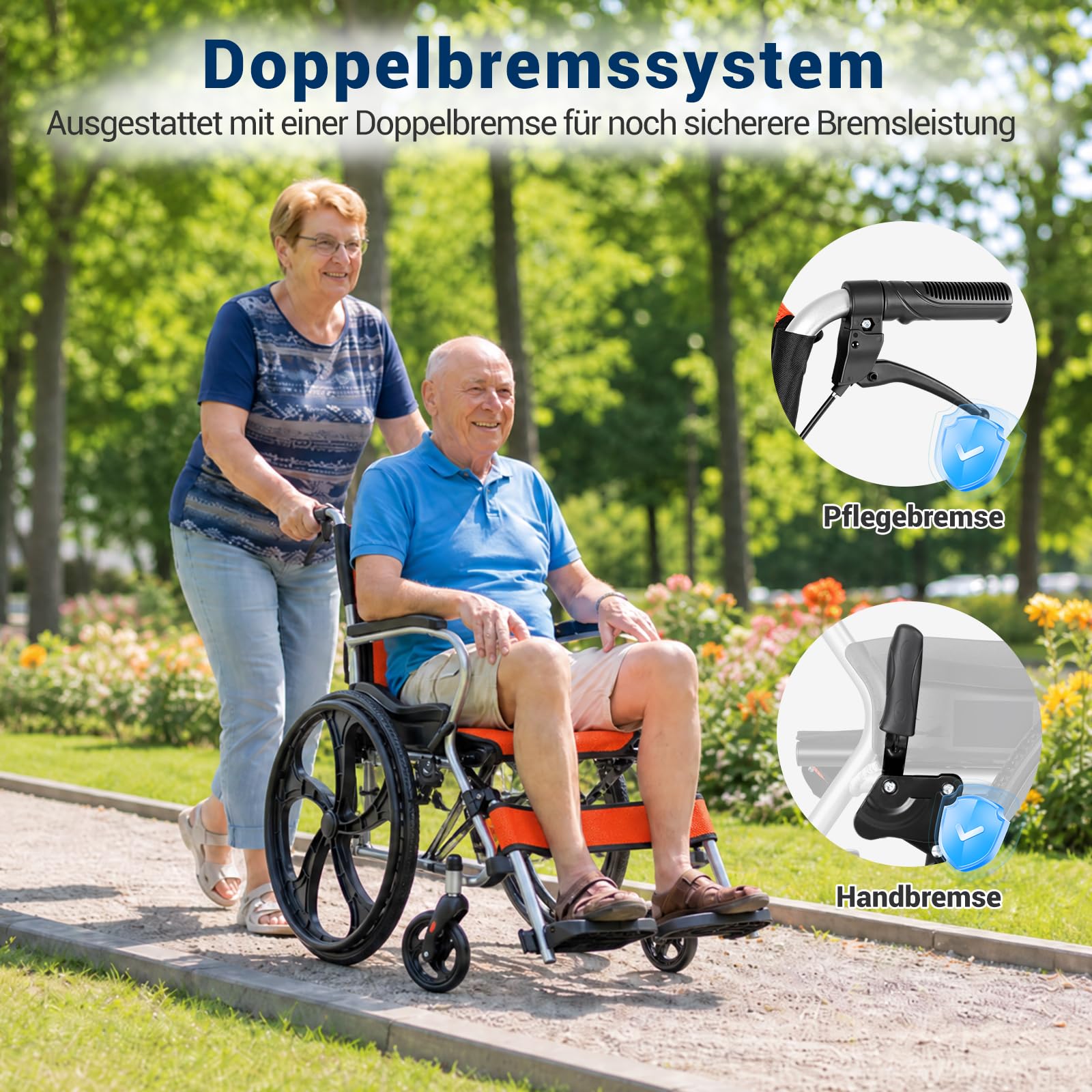 Care-parents Silla de ruedas plegable de aluminio ligera (11 kg) – Silla de viaje autopropulsada con 45 cm de ancho – Silla de ruedas compacta con freno de mano y neumáticos a prueba de pinchazos