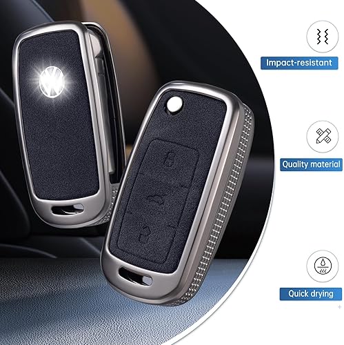 Miniatura 10 de YO&YOYE Compatible con funda para llavero VW Volkswagen con llavero protector de llave de cuero