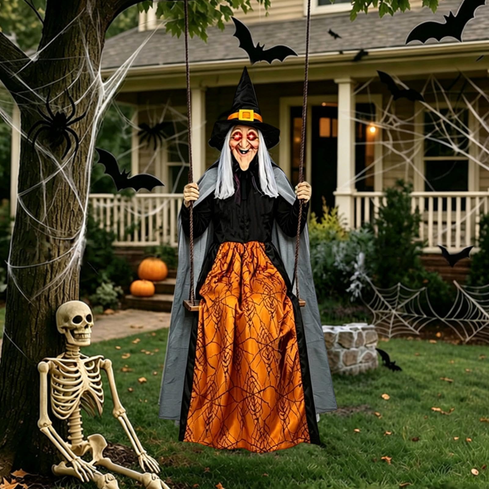 Schwingende Hexe 1,8 Meter Lebensgroße Außenfigur | Halloween-Dekorationen Für Draußen Für Garten Rasenfläche Hof Kamin Kaminmantel Wohnbereich Party und