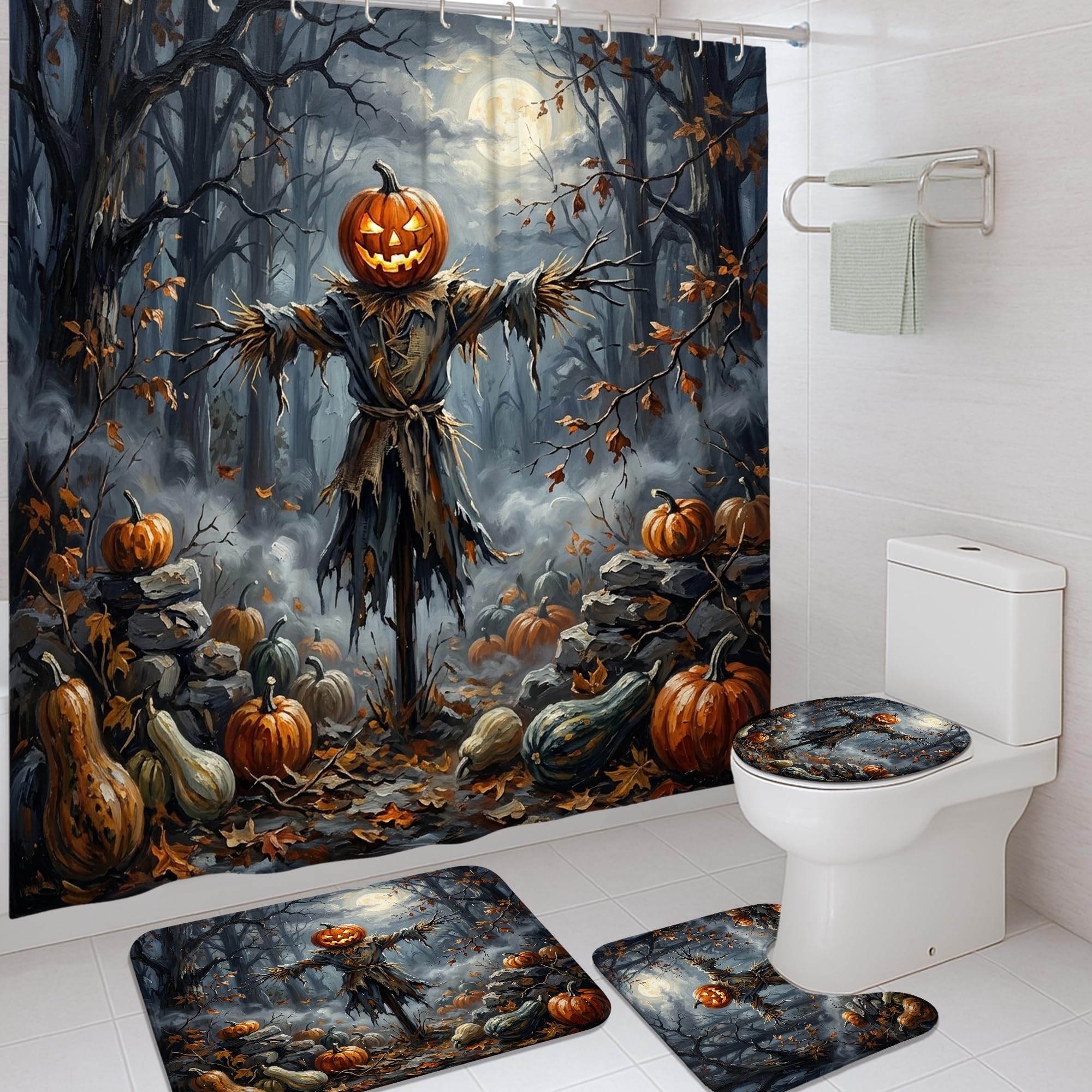 Rideau de douche lune fantastique Halloween orange grand format 183x183