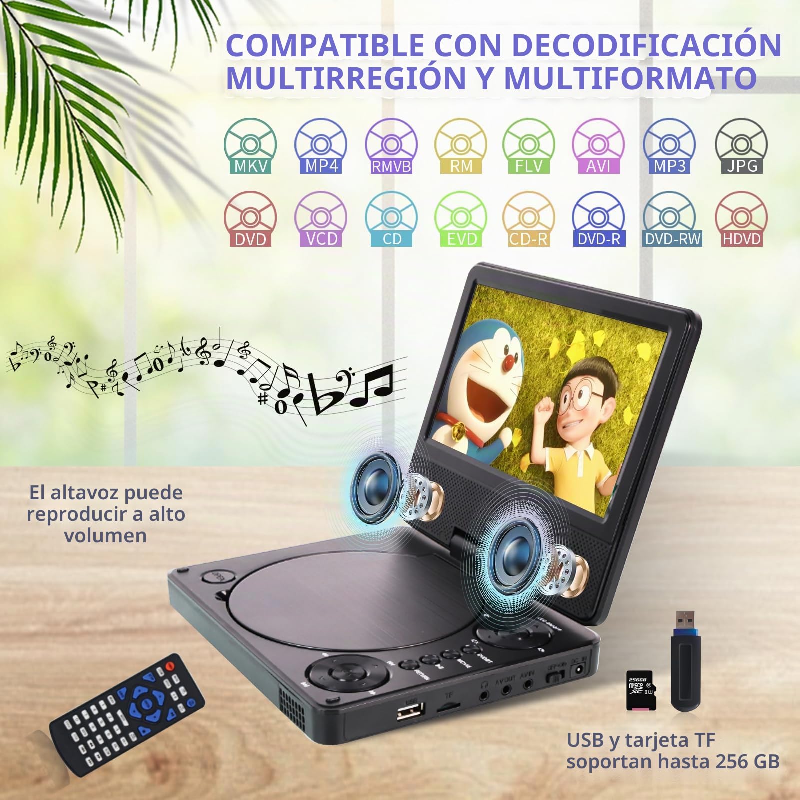 Reproductor de DVD portátil con Bluetooth de 9,5 pulgadas, YOOHOO con pantalla HD de 7,5 pulgadas, para niños, para viajes, TV de coche para reposacabezas, todas las regiones gratis, reproducción de