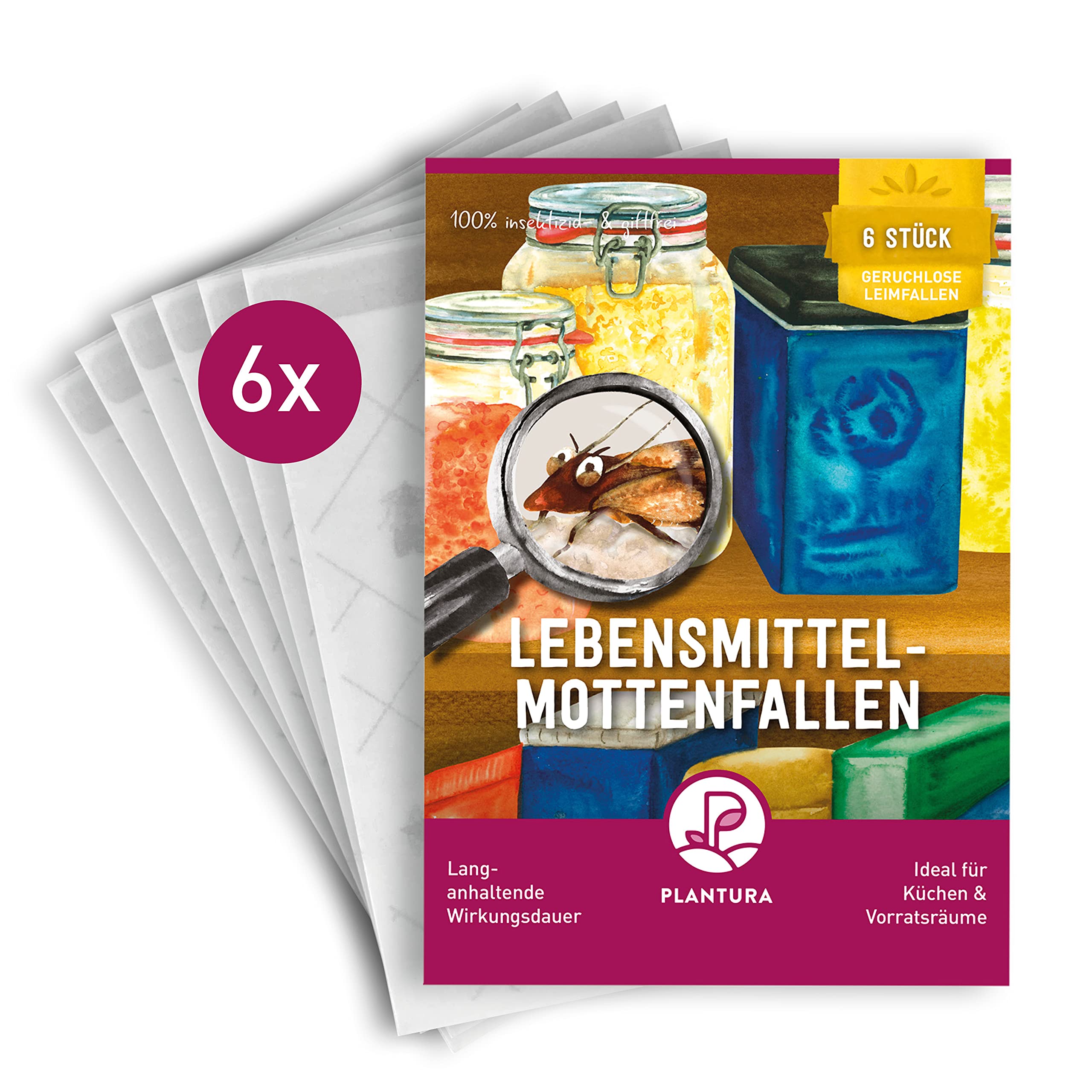 Plantura Lebensmittel-Mottenfallen, geruchlose Pheromonfallen, ergänzt Mottenbekämpfung, 6 Stück