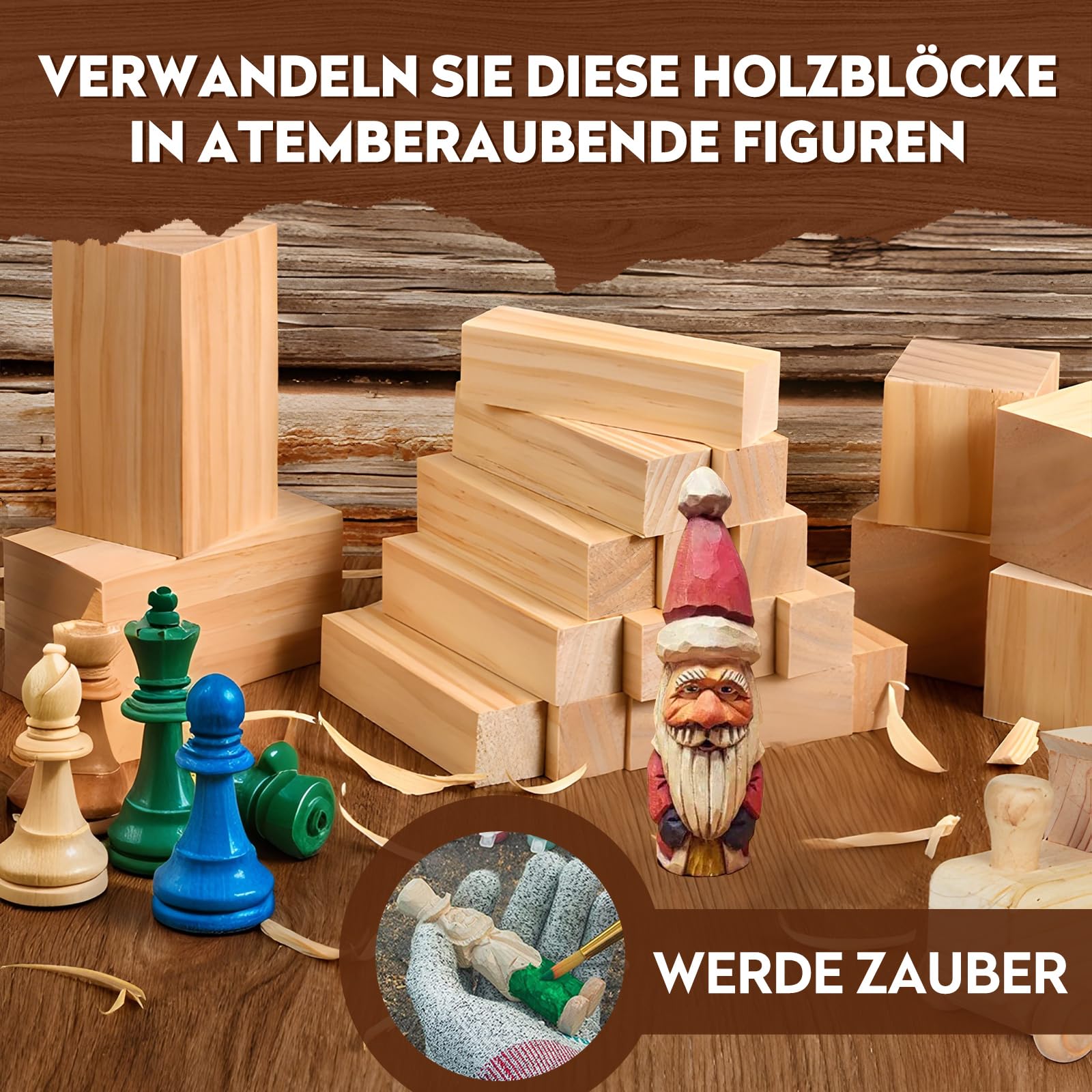 Schnitzholz Lindenholz, 14er Pack Holzblock Schnitzen, Weiches Lindenholz zum Schnitzen, Schnitzholz für Kinder Rohlinge, Schnitzset Rohlinge zum Drechseln und Holz Schnitzen