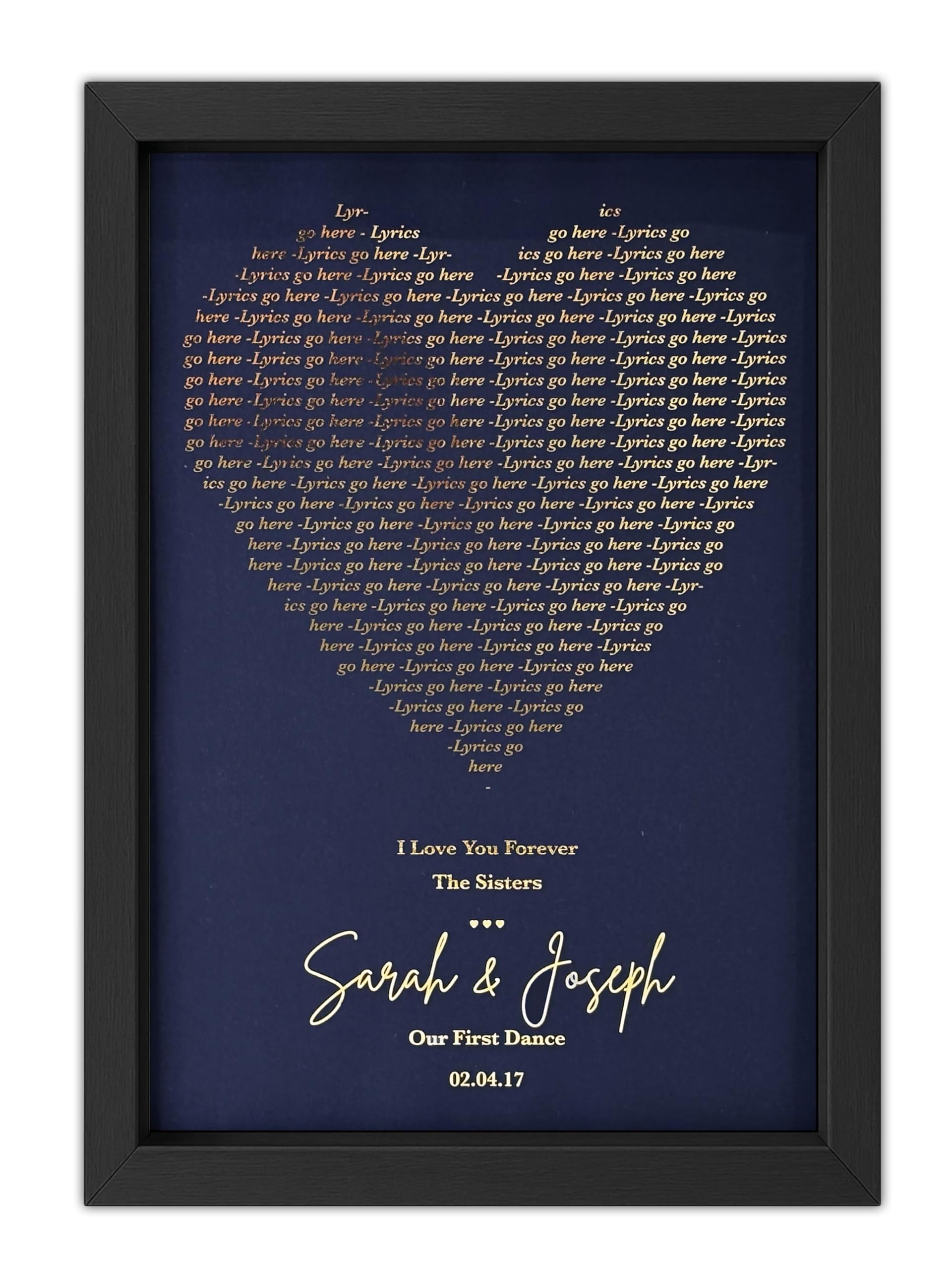 Personalised Song Lyrics Heart Print – Real Metallic Foil Gold, Silver, Copper | Custom Wedding Gift | Print Only or Framed (Black, Oak, White) | Anniversary, First Dance, Valentine’s Gift