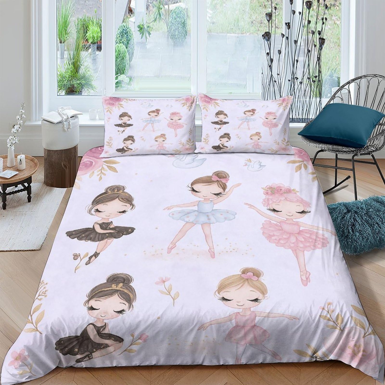 Ctjqhvkz Girls Style-4 3D Printed Ballerina Dancer Fitted Sheet Microfiber Soft Pink Ballet Mattress Cover For Bedroom Dorm Mattress Protection Decor Single（135X200cm）