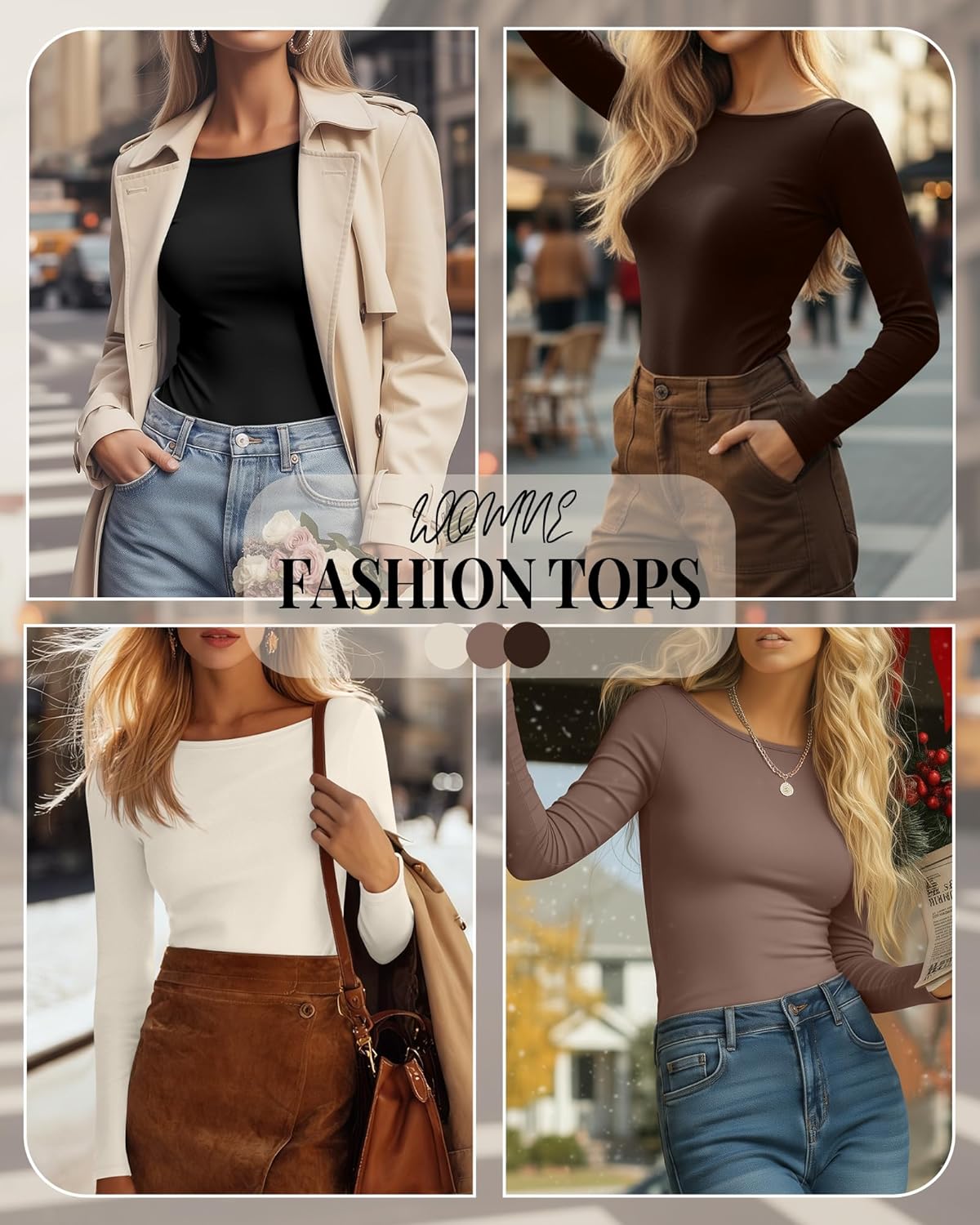 4 Pack Women's Long Sleeve T-Shirts Boat Neck Fitted Soft Basic Tops Casual Cotton Blend Layering Stretchy Tees - Image 2