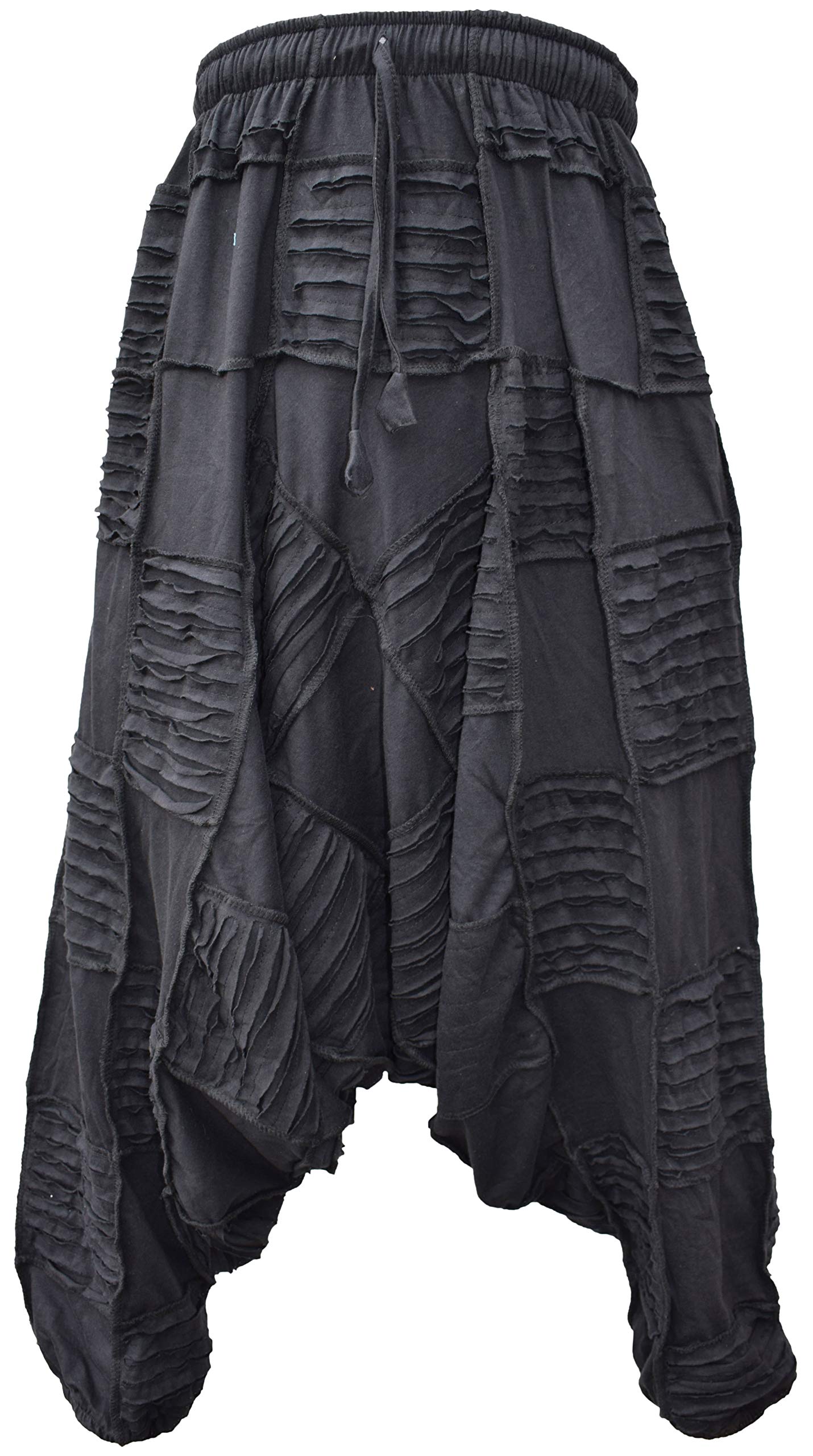 Gheri Men's Men's Light Cotton Drop Crotch Ninja Aladdin Genie Black Patchwork Harem Trousers Black Razorcut LXL