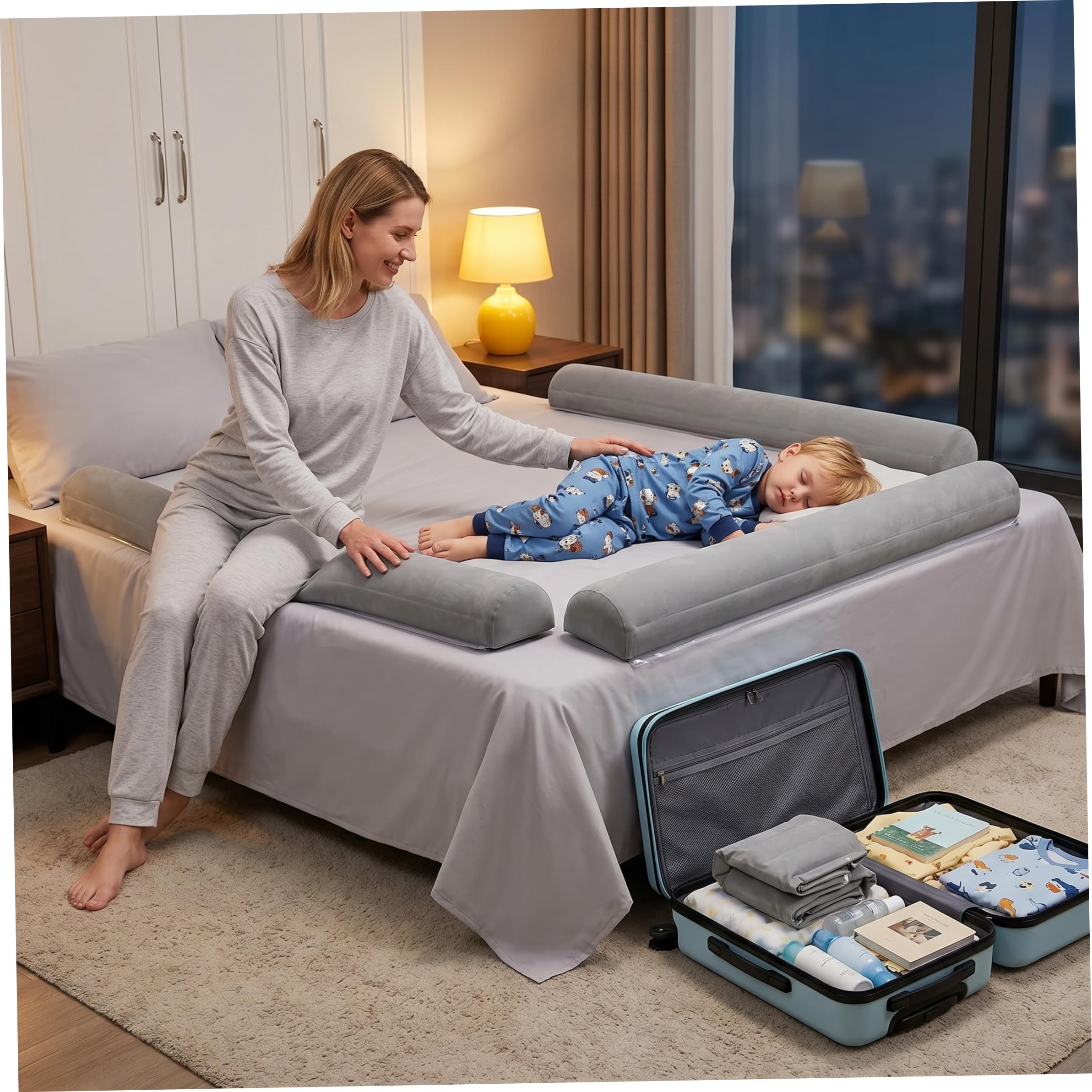 Sponde per Letto Gonfiabili - Confezione da 2 Paraurti per Letto Portatile 51x8x6 Pollici, Paraurti da Viaggio Lavabili Antiscivolo per Divano Hotel