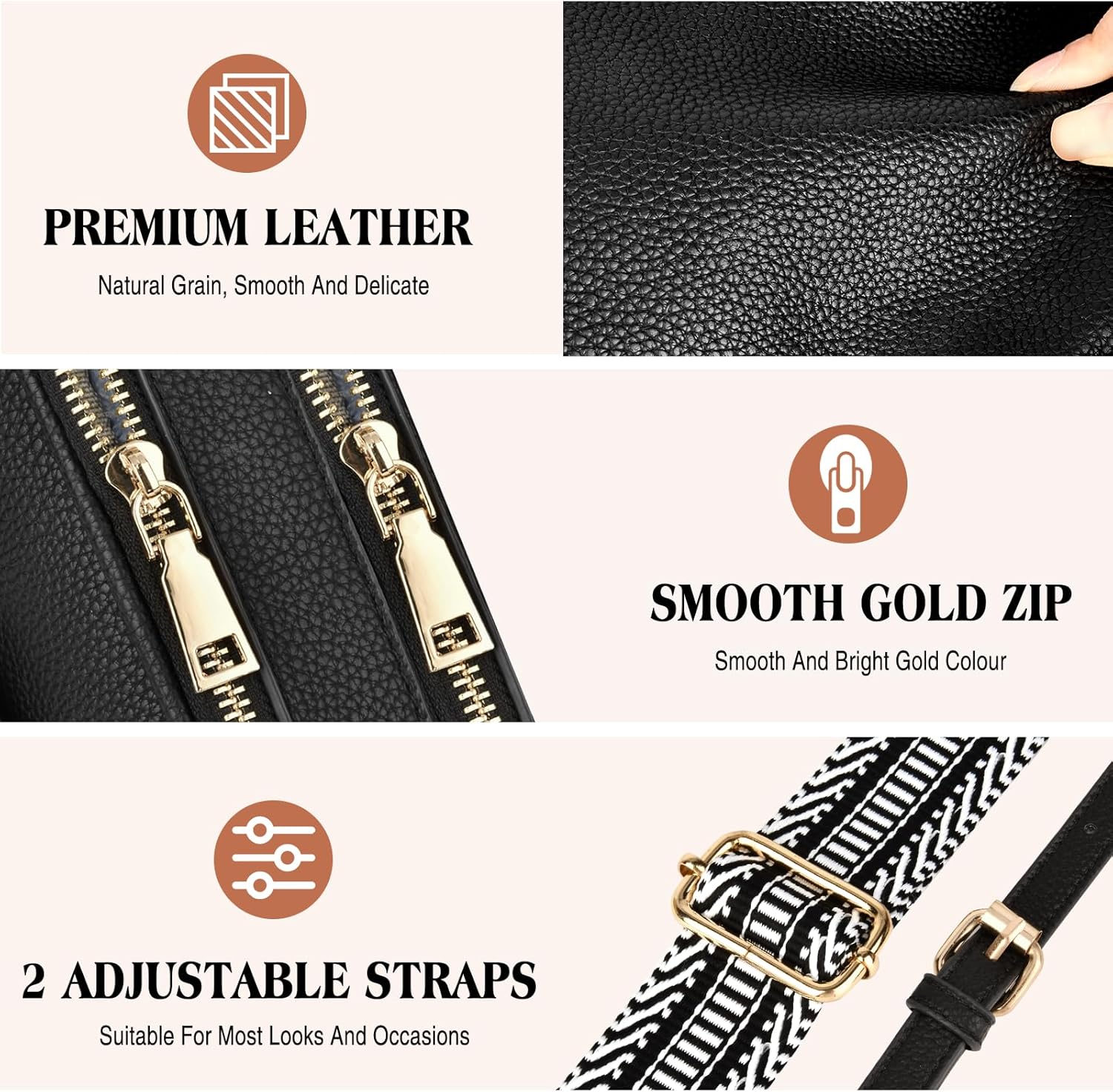 BKNOOU Crossbody Bag for Women Small Purses for Ladies Crossbody PU Leather Shoulder Handbag with 2 styles Adjustable Strap - Image 6