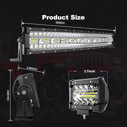 Miniatura 2 de Barra de luz LED de 52 pulgadas, 711 W, curvada + 20 pulgadas, 288 W, triple fila de inundación, combo de haz de luz combinado, 4 unidades, 4